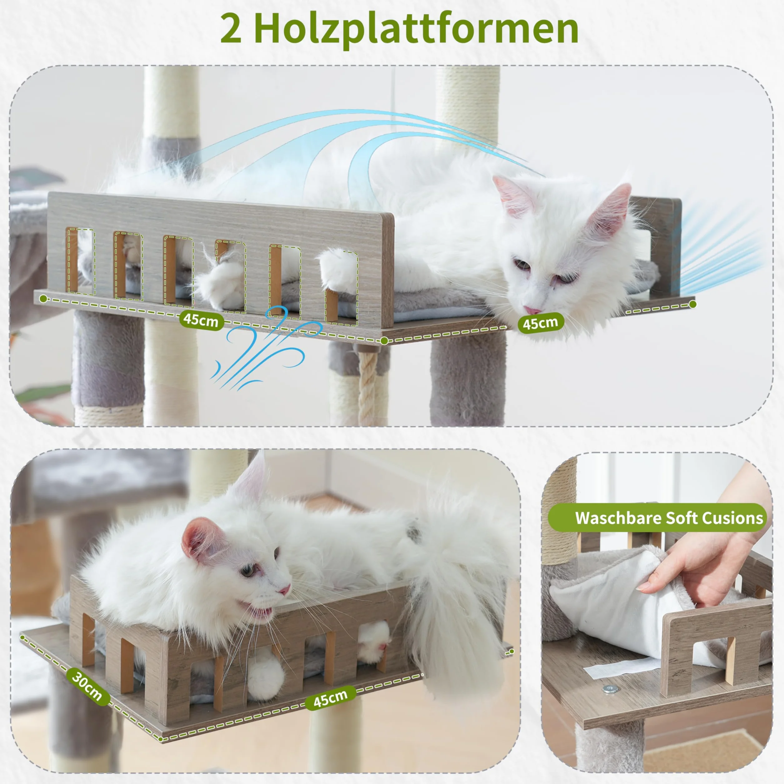 Gitelsnour Kratzbaum groß, Katzenbaum für große ausgewachsene Katzen, 174cm Katzenkratzbaum mit Hängematte, 2 große Sitzstangen, 2 Katzenhöhlen,15 Kratzstangen, Hellgrau GCT033W