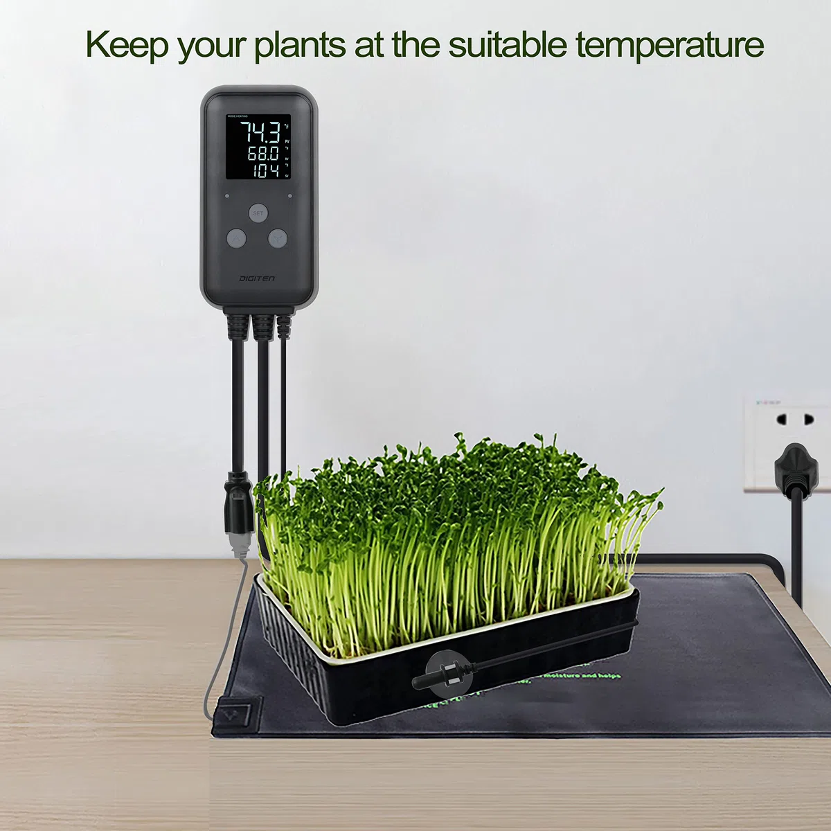 Digitaler Temperaturregler Wasserdichter Panel-Thermostat für Gewächshaus, Aquarium, Inkubator, Terrarium, Thermostatsteckdosen unterstützen Heizung und Kühlung 15A