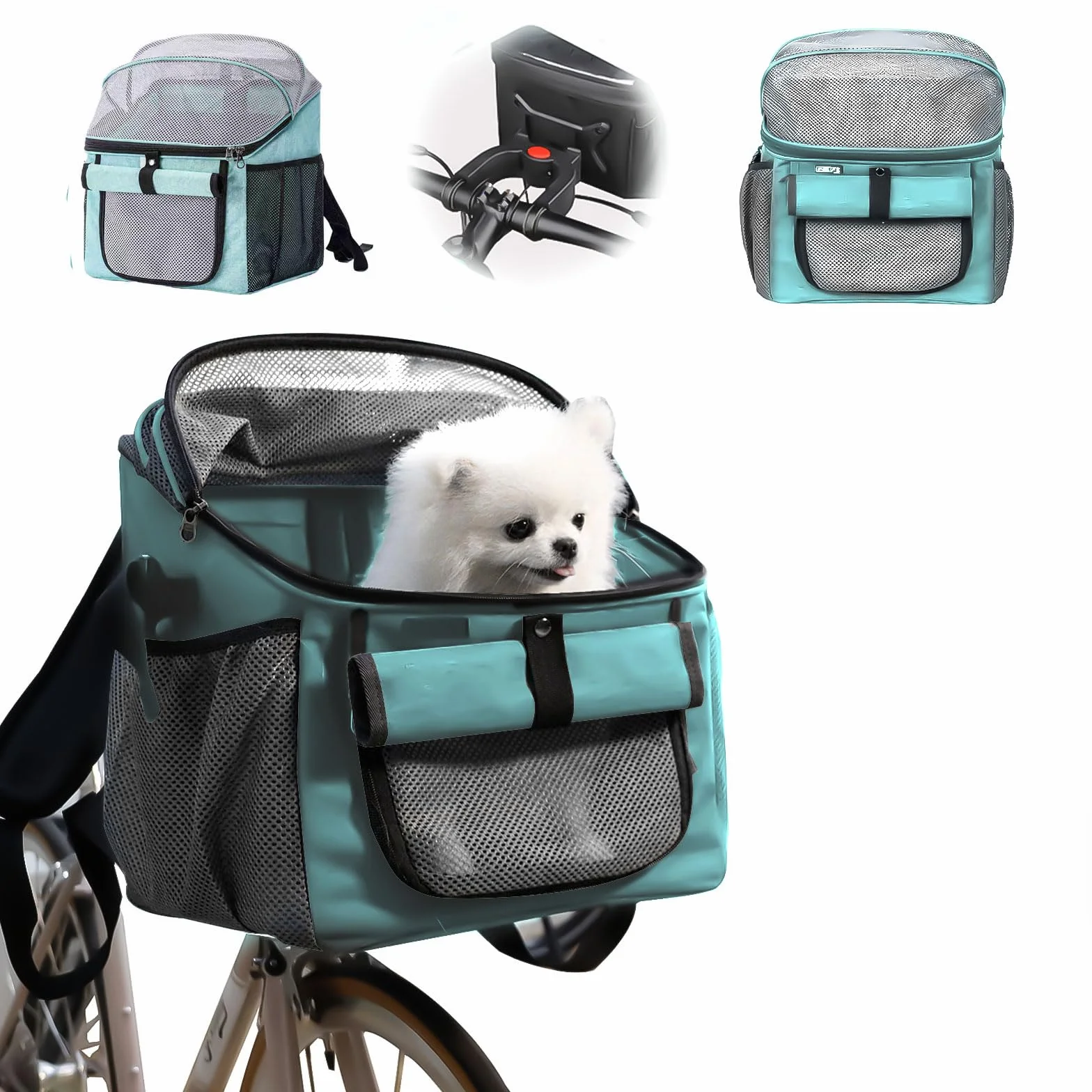 Fahrradkorb für Hunde, Fahrradtasche für Haustiere Faltbarer Fahrradkorb Vorne für Hunde 2 IN 1 Faltbar Hundekorb Hunderucksack mit Lenkeradapter für kleine Haustier (Tragfähigkeit 5KG) (Blau)