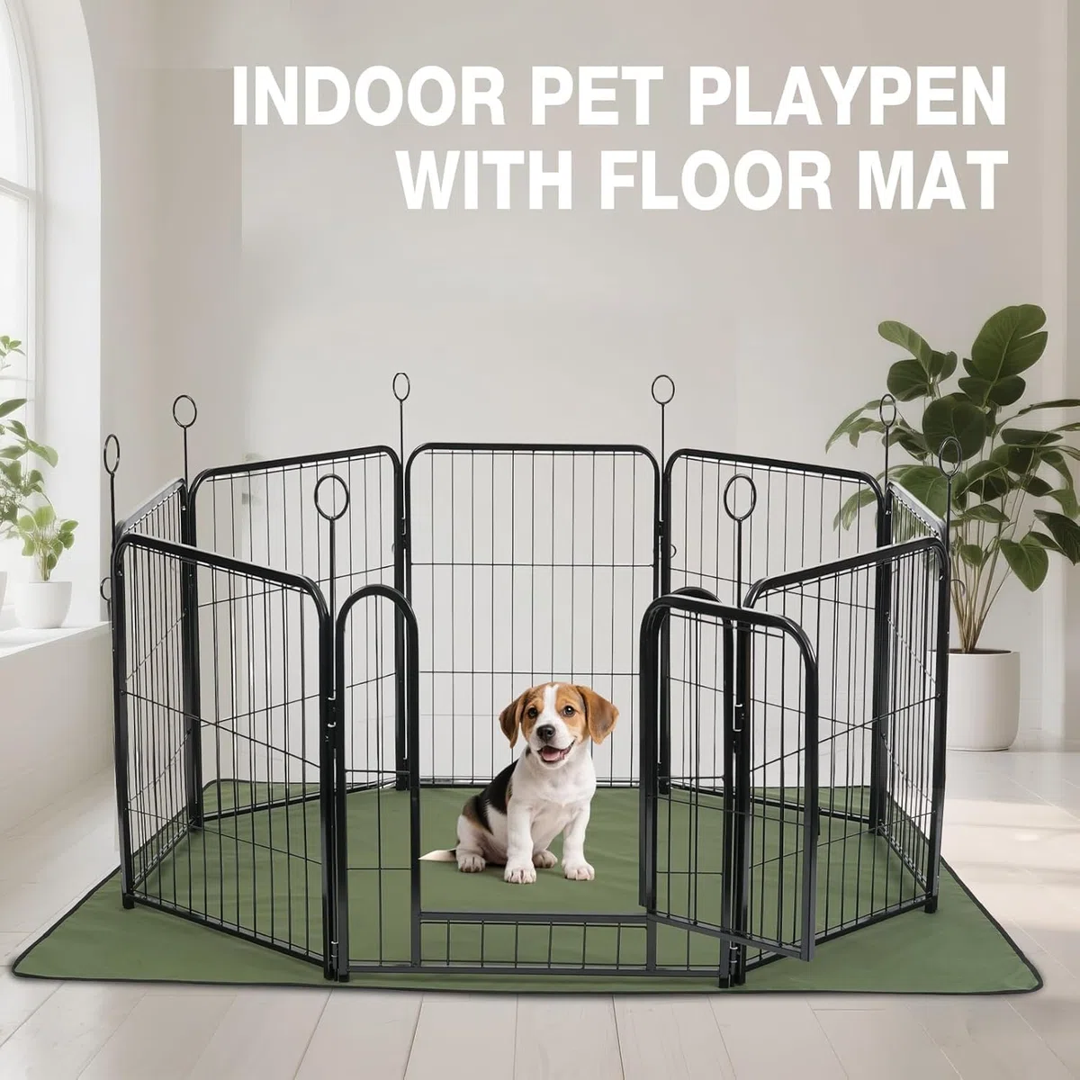 Lekesky Welpenauslauf Metall 60 cm, 8-teilig mit Tür & wasserdichter Bodenmatte Faltbar – Welpenlaufstall/Hundelaufstall für kleine Hunde & Welpen, auch als Kaninchenzaun (kurzfristig draußen)