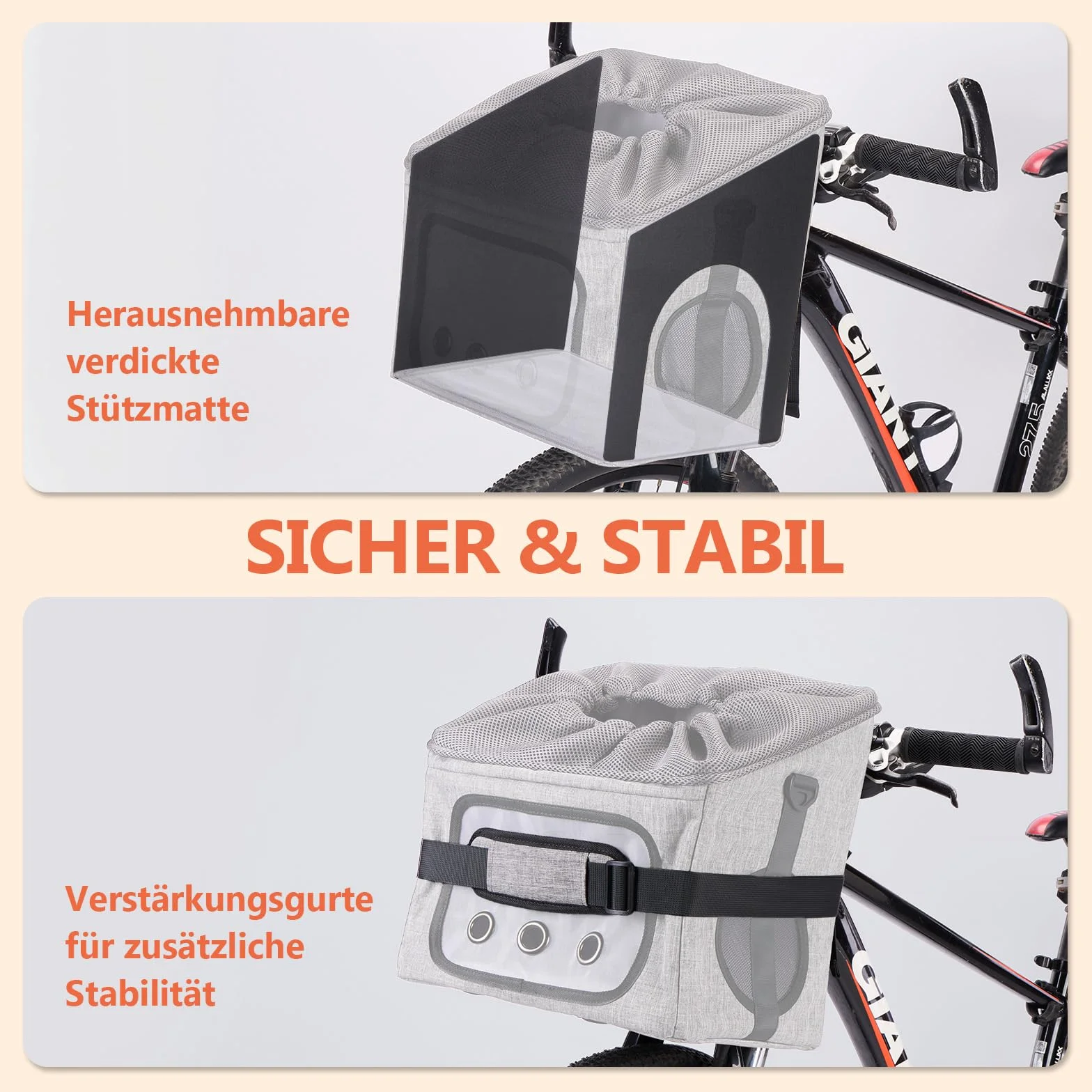 Ownpets Hundekorb Fahrrad Vorne bis 8kg, Faltbarer Hundefahrradkorb mit Sicherheitsseil, atmungsaktiver Fahrradkorb für Hunde – 3 in 1 als Autositz & Schultertasche mit verstellbarem Schultergurt