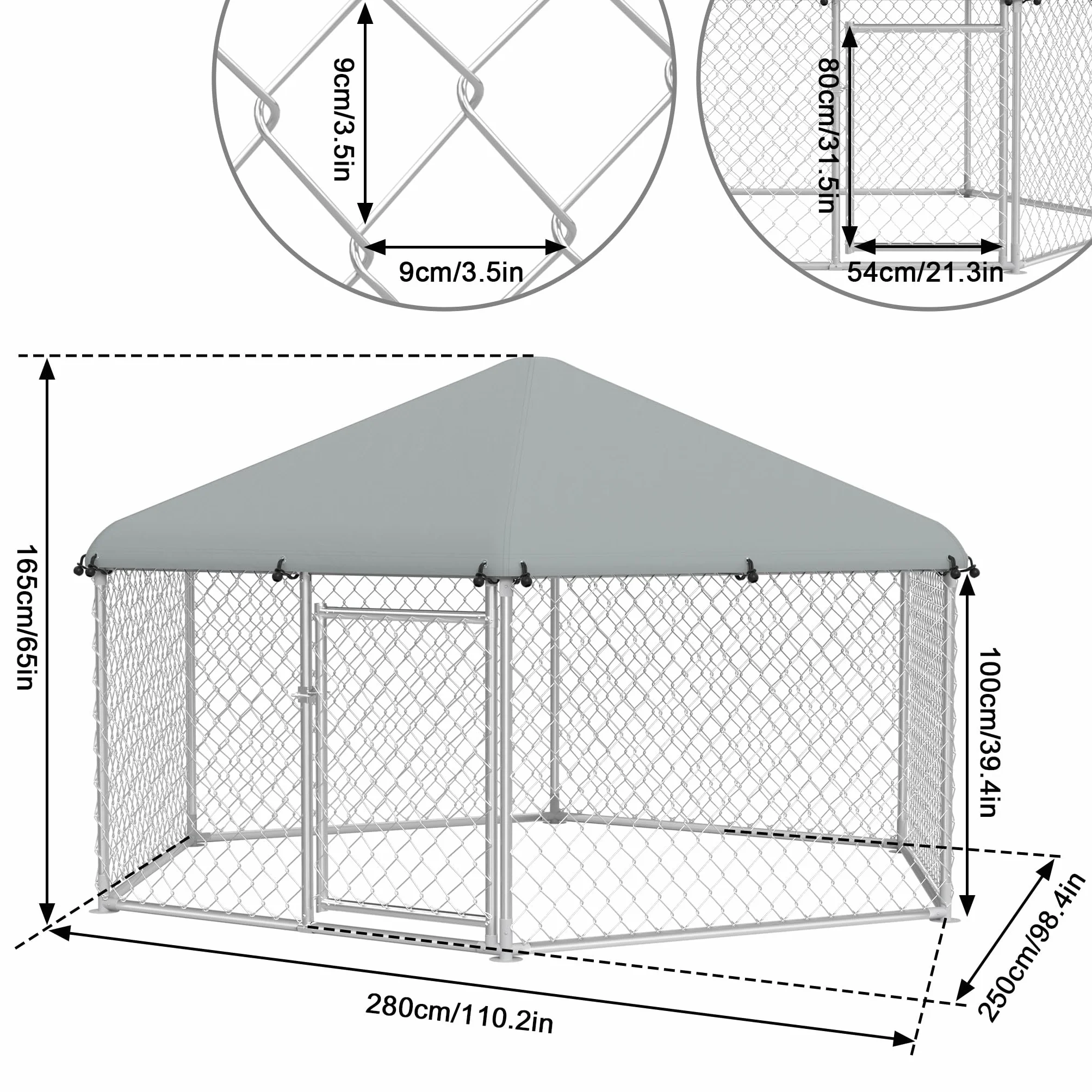 UISEBRT Hundezwinger Hundehütte Outdoor Hundehaus 280x250x165 cm UV- & Wasserdicht Hundekäfig mit Dach aus 420D Oxford-Gewebe Welpenlaufstall Verschließbares Riegelsystem und Sicheres Design