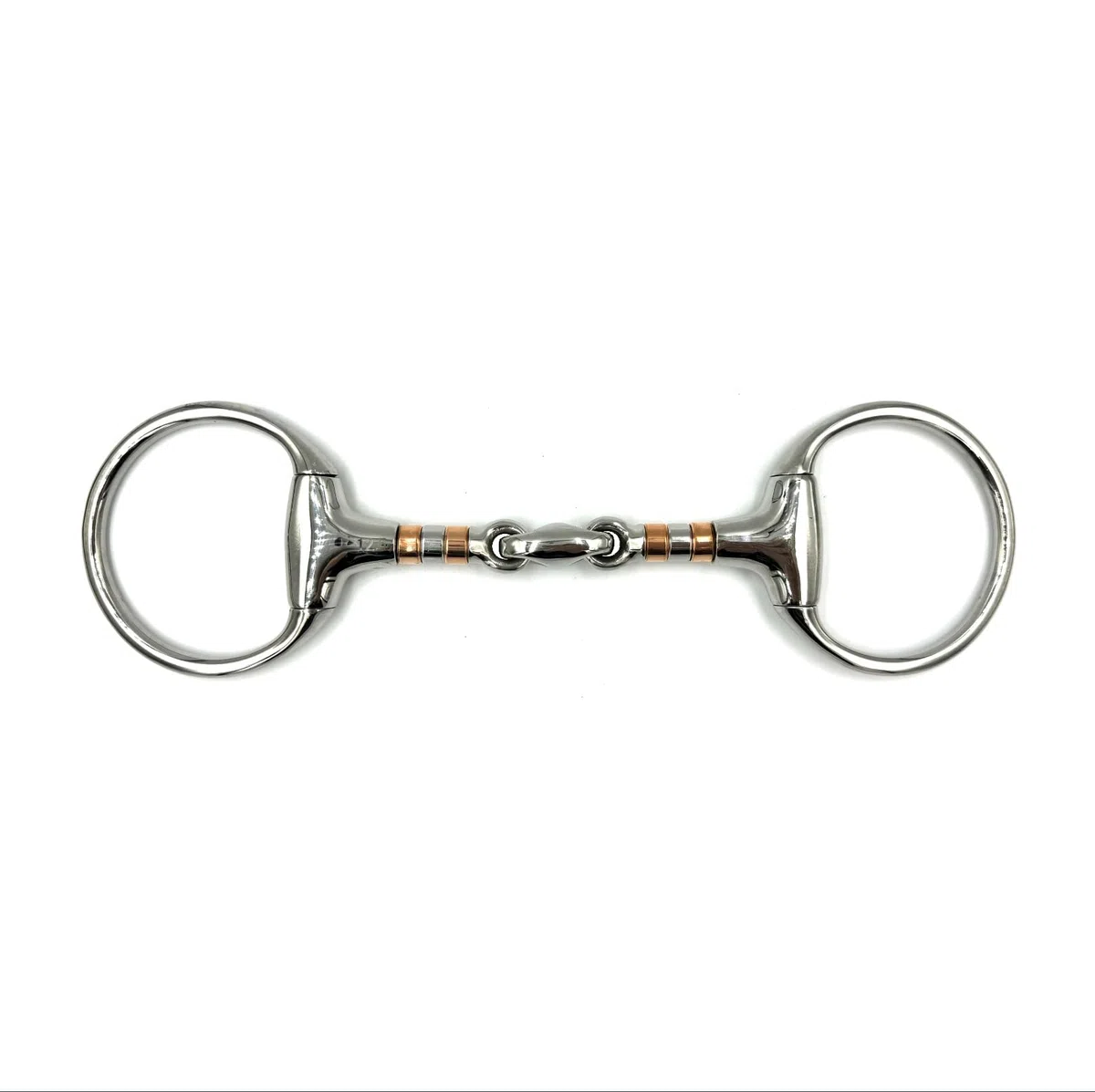 ES0086 Gebiss Olivenkopfgebiss Olivenkopftrense Doppelt Gebrochen mit beschichteter Kupferrolle aus Edelstahl Ringdurchmesser 70 mm Gebissstärke 21 mm (12.5 cm)