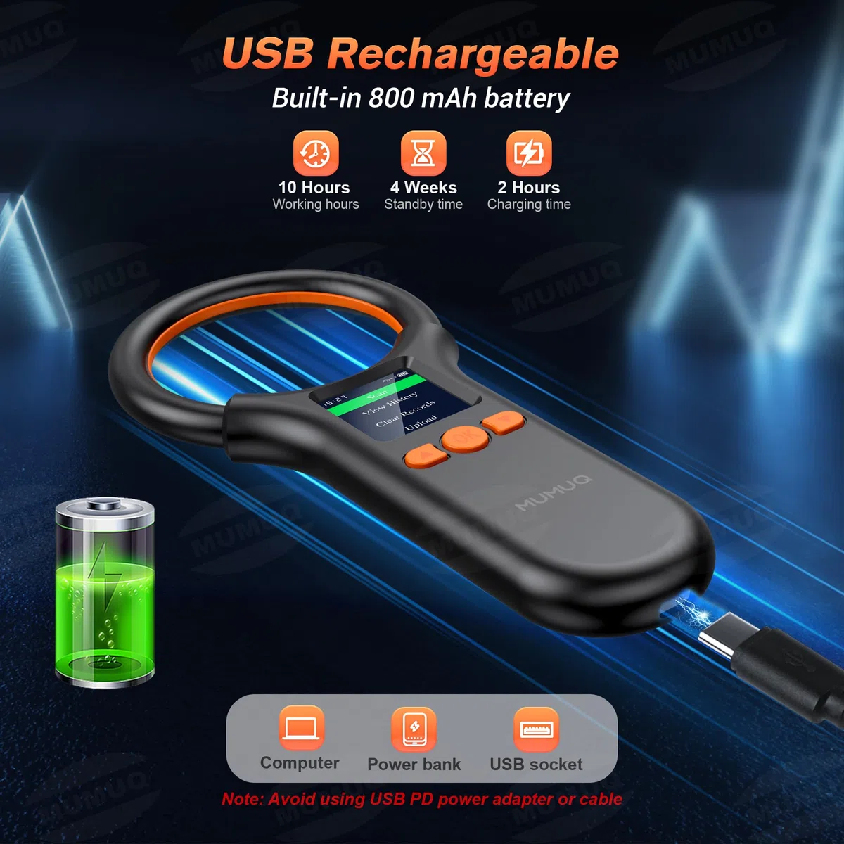 Chiplesegerät für Tiere Haustier ID Lesegerät RFID Mikrochip-Lesegerät mit 1.44 Inch LCD-Display 134,2 kHz 125 kHz, Liest Haustierchips in FDX-B (ISO11784/11785) und EMID-Mikrochips, 15 Ziffern