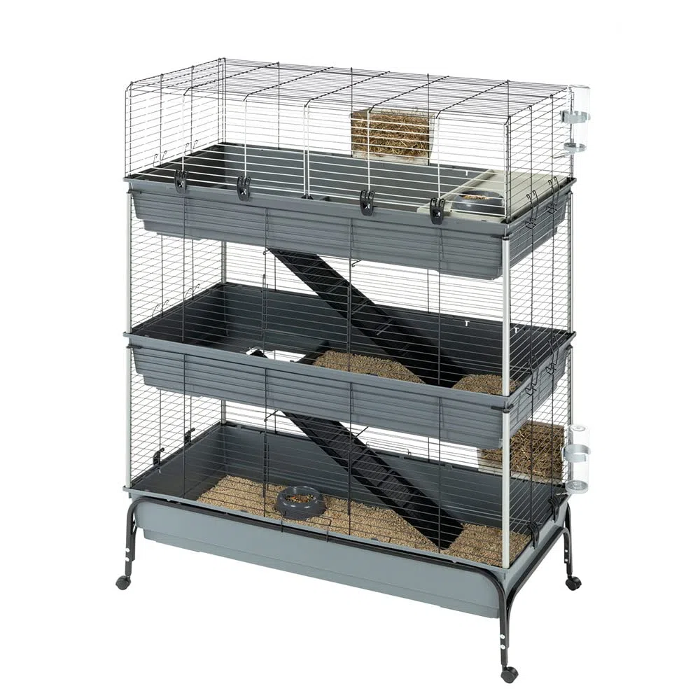 Ferplast Gabbia per Conigli Rabbit 120 TRIS, Lato Frontale Apribile, Supporto e Accessori Inclusi