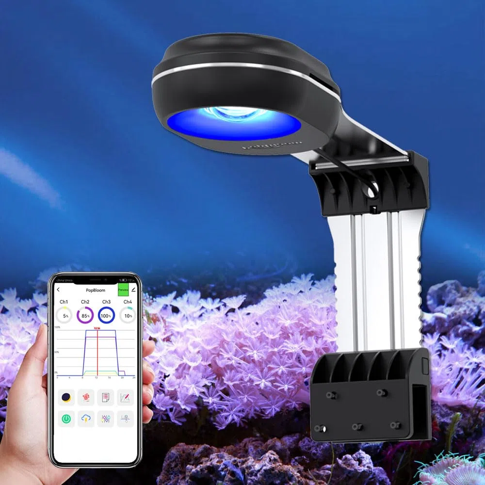 PopBloom APP-Kontrolle meerwasser aquarium led beleuchtung led lampen reef coral aquarium für 30-60cm Salzwasser Marine (60W (Schwarz))