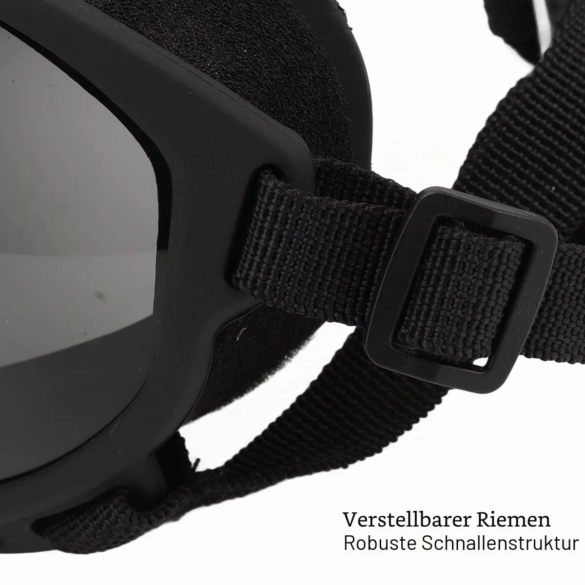 VBESTLIFE Hundebrille, Winddicht, UV-beständig, Staubdicht, Verstellbarer Riemen, Langlebige Hundesonnenbrille für Große Rassen (Schwarzer Rahmen, graue Linse)