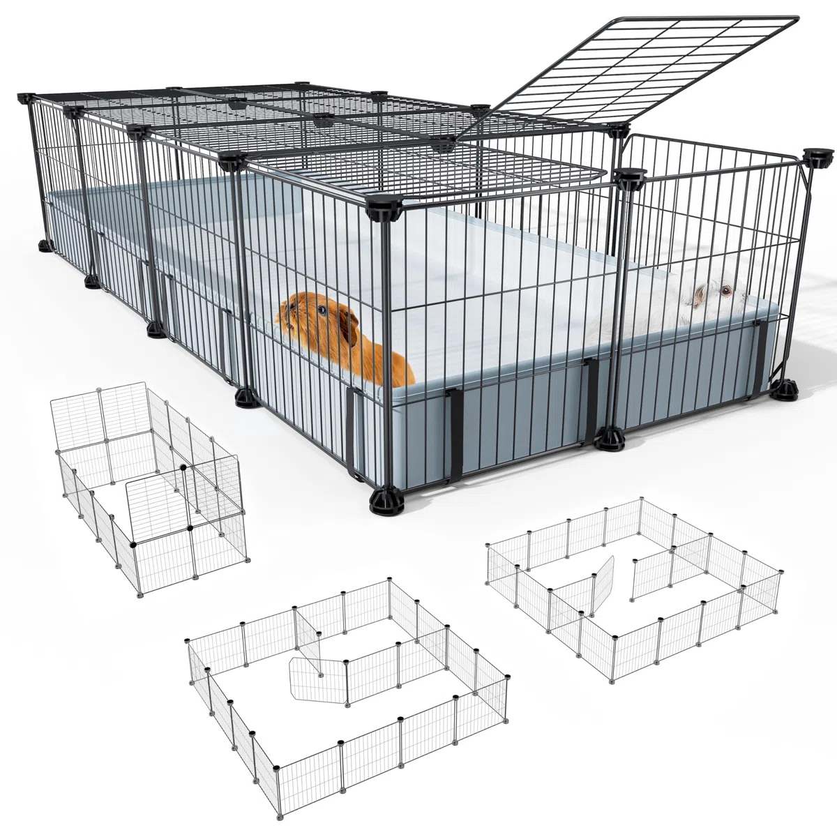 BUCATSTATE Meerschweinchen Käfig mit Wasserdichter Matte, 20 Paneelen Laufstall für Kleintiergehege mit 2 Türen, C&C Gehege für Igel, Welpe, Kätzchen, Hühner (140x60x30cm)