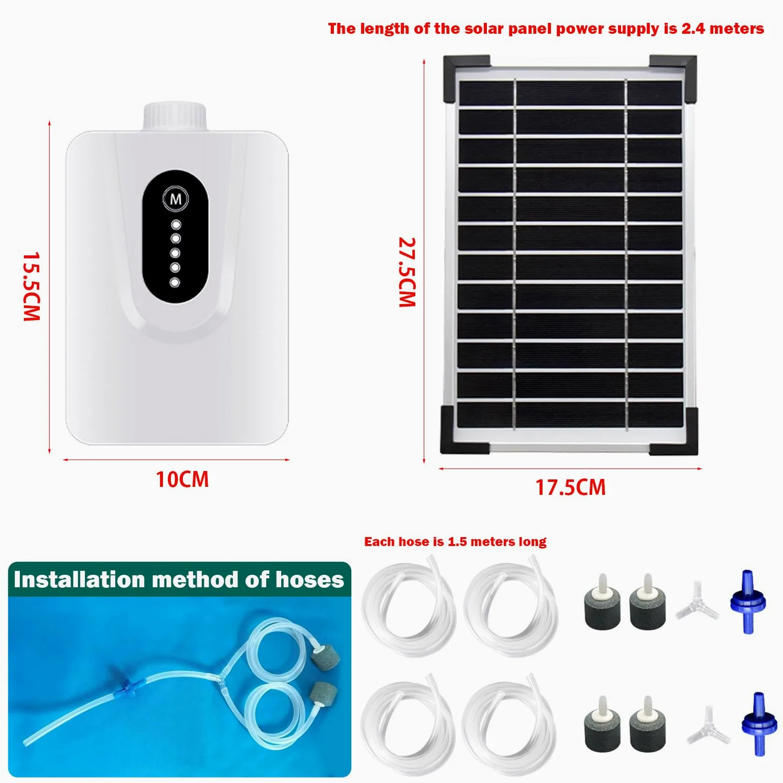Solar Luftpumpen, 6W Solar Teichbelüfter mit 6000mAh Akku, USB-Laden und Solarladen sind verfügbar, Oxygenator Aquarium Luftpumpe Angelbelüfter mit Rohr Luftblasensteinen, für Gartenteiche
