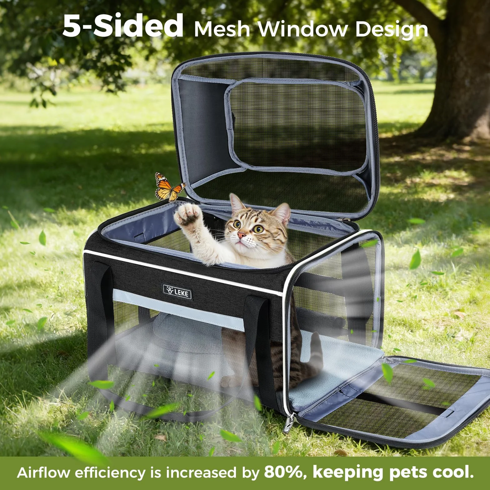 Katzentransportboxtasche Hunde Transporttasche für Hunde und Katze, Nach Oben Ausbaubar Katzentasche bis 7kg, Transportbox Katze Hund für Der Gang zum Tierarzt Auto, L, Schwarz