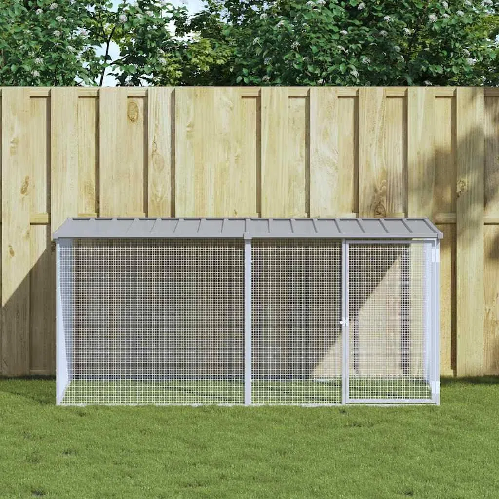 Hühnerkäfig mit Dach aus verzinktem Stahl Hellgrau 203 x 98 x 90 cm mit Schutzdach und abschließbarer Tür ideal für Kleintiere, Kaninchenstall, Meerschweinchenkäfig, Outdoor Garten