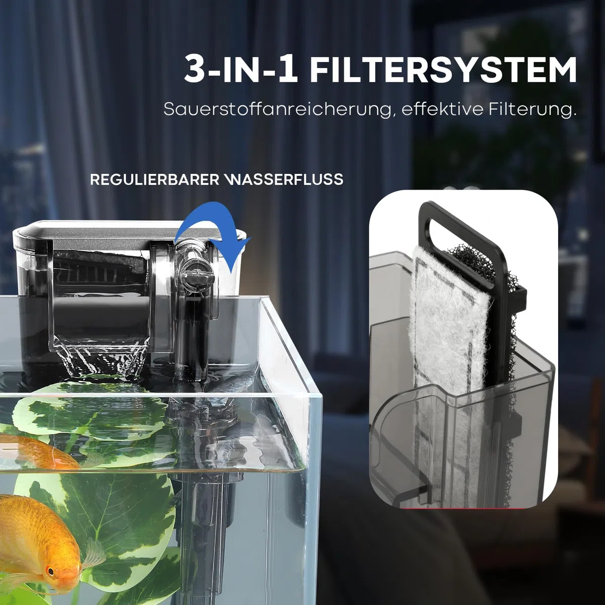Aquarium Desktop-Set 10L Kleines Fischbecken 30x15x22, Ultra-Klares Glas mit Selbstreinigungsfilter, Helles Licht, Heizung, Steine,Kies, Reinigungswerkzeug, Randloses Fischglas für Anfänger Starterkit