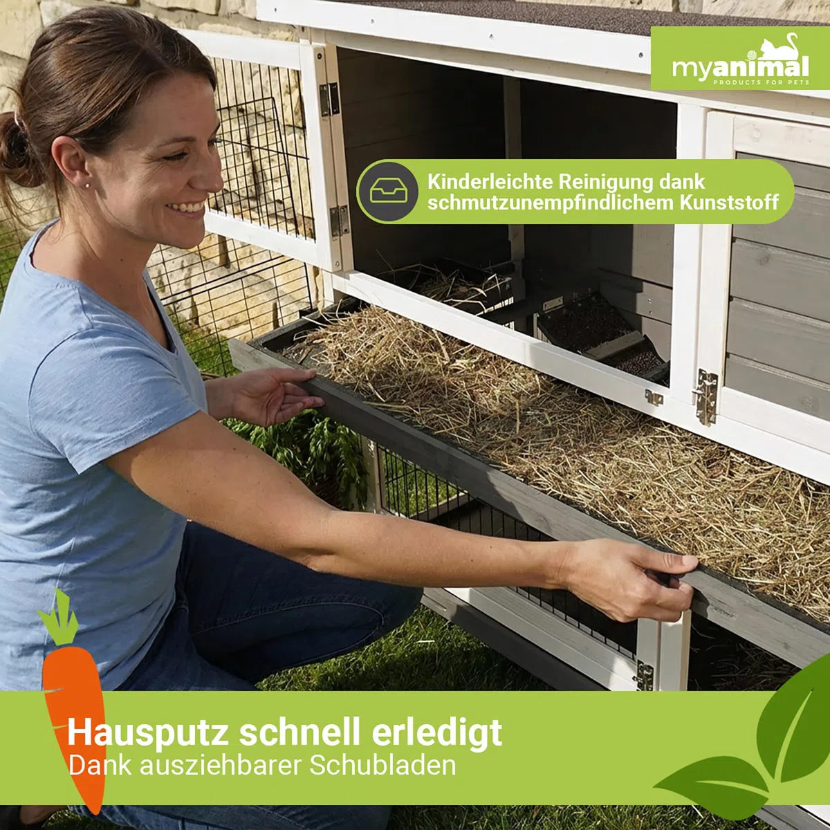 Miweba MyAnimal Hasenstall MH-20 | 120x51x105 cm - Kaninchenstall mit Freilaufgehege - Doppelstockhaus 2 Ebenen - Hasenkäfig - Holz imprägniert - Kaninchenkäfig Winterfest - Indoor & Outdoor (Braun)