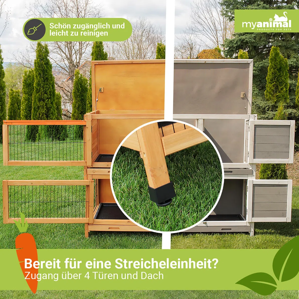 Miweba MyAnimal Hasenstall MH-20 | 120x51x105 cm - Kaninchenstall mit Freilaufgehege - Doppelstockhaus 2 Ebenen - Hasenkäfig - Holz imprägniert - Kaninchenkäfig Winterfest - Indoor & Outdoor (Braun)