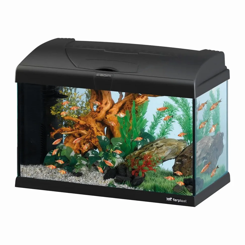 Hydor 40L Aquarium Komplettset, Tropische- oder Süßwasserfische, Aquarium Zubehör: LED-Lampe, Innenfilter, Heizung, 52 x 27 x h 36 cm, aus Glas Schwarz.