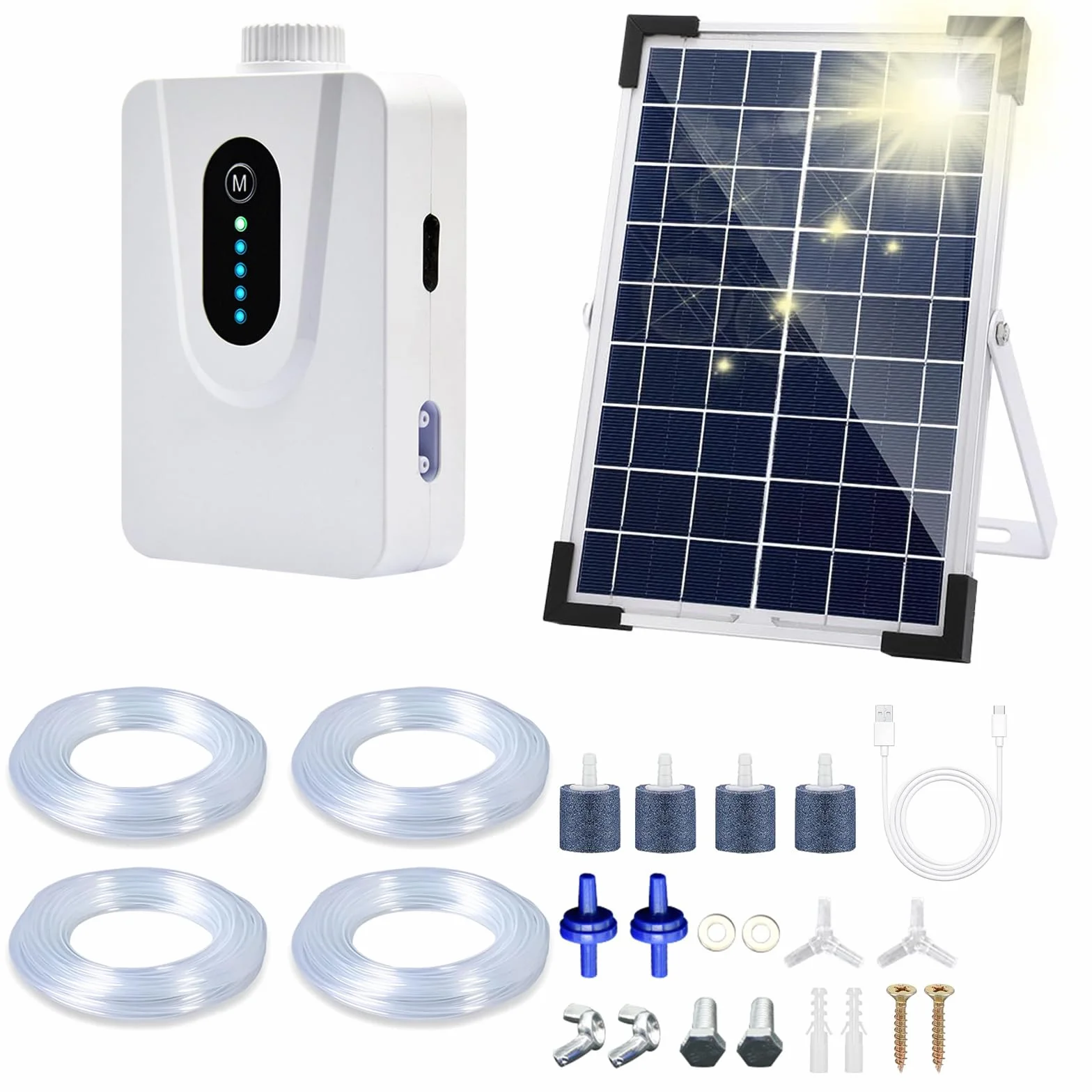 Solar Luftpumpen, 6W Solar Teichbelüfter mit 6000mAh Akku, USB-Laden und Solarladen sind verfügbar, Oxygenator Aquarium Luftpumpe Angelbelüfter mit Rohr Luftblasensteinen, für Gartenteiche