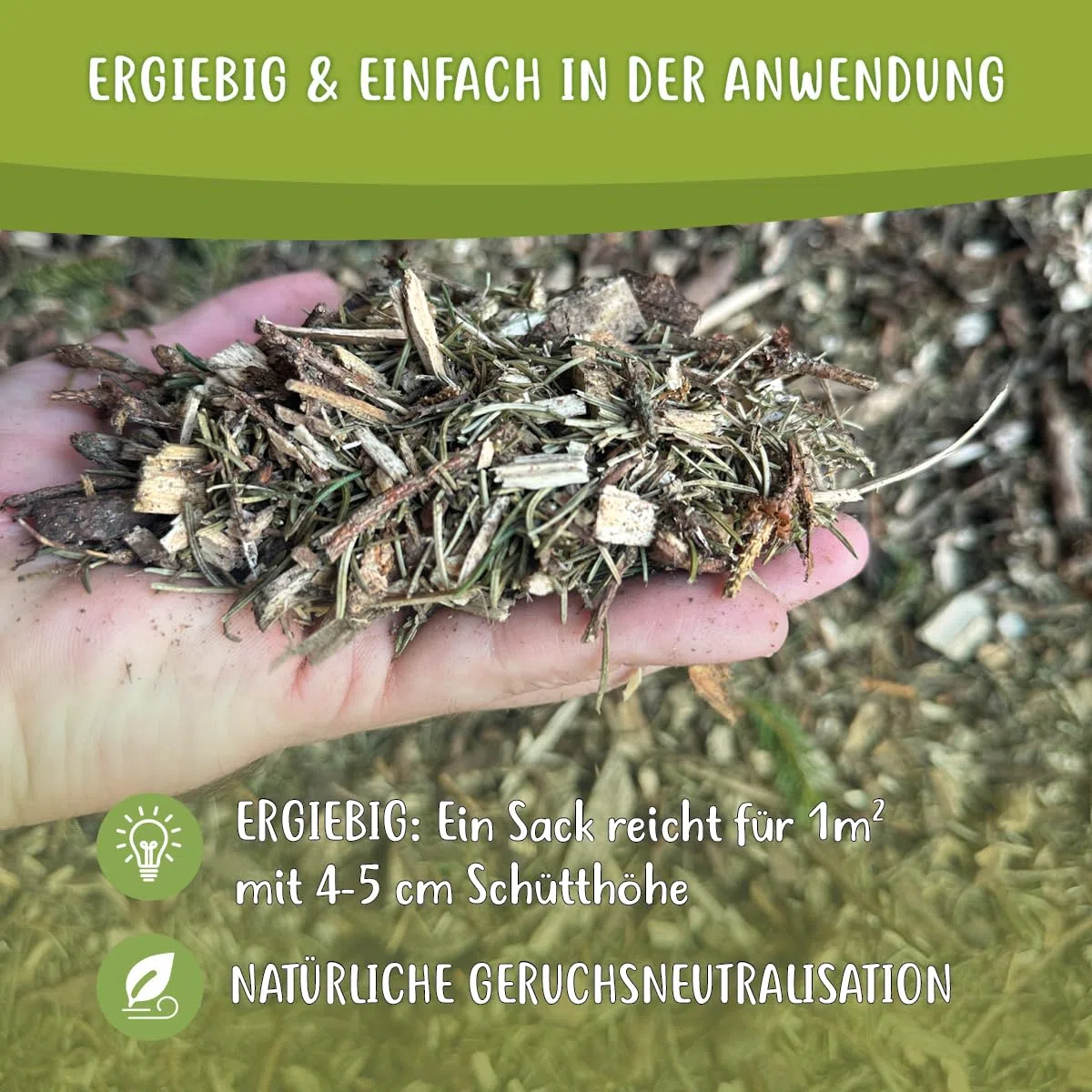 Waldboden-Einstreu 3X 60 L – natürliches Einstreu mit Tannen & Fichtennadeln – extrem saugstark & geruchsbindend – für Kaninchen, Meerschweinchen, Hühner & Nager