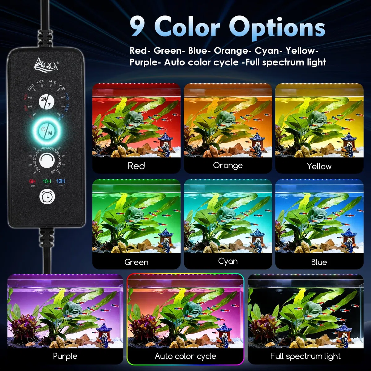 AQQA Aquarium LED Beleuchtung,36W Vollspektrum Aquarium Licht mit 24/7 Modus & DIY Modus,Einstellbarer Timer Helligkeit Aquarium Lampe,Speicherfunktion,Aquarium Pflanzenlicht für 60-80cm aquarien