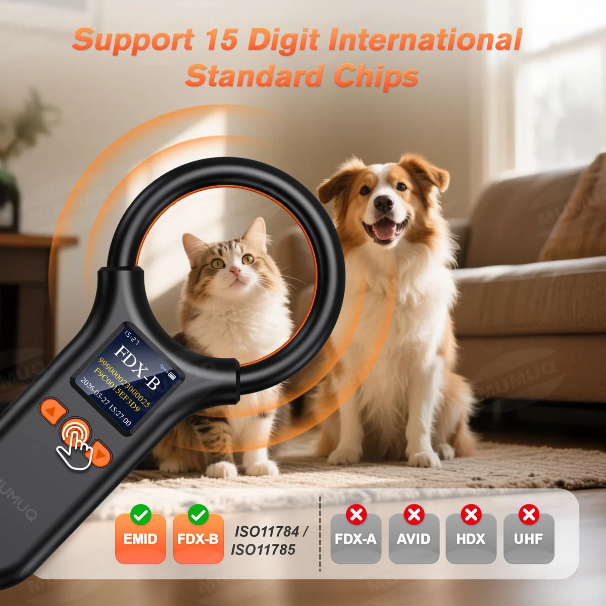 Chiplesegerät für Tiere Haustier ID Lesegerät RFID Mikrochip-Lesegerät mit 1.44 Inch LCD-Display 134,2 kHz 125 kHz, Liest Haustierchips in FDX-B (ISO11784/11785) und EMID-Mikrochips, 15 Ziffern