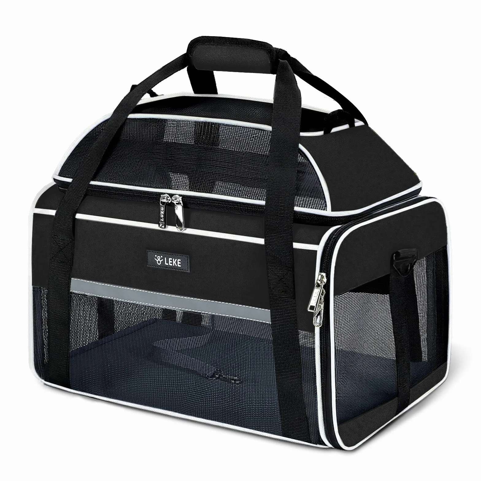 Katzentransportboxtasche Hunde Transporttasche für Hunde und Katze, Nach Oben Ausbaubar Katzentasche bis 7kg, Transportbox Katze Hund für Der Gang zum Tierarzt Auto, L, Schwarz