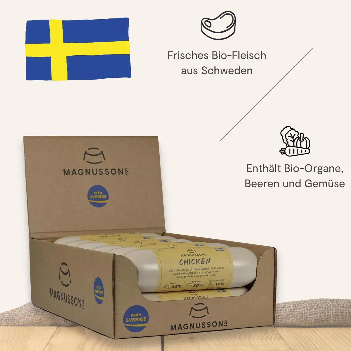 Magnussons Chicken Hundefutter Nassfutter | 12 x 650 g | Monoprotein Huhn | Welpen, Junghunde & Erwachsene Hunde | Alleinfuttermittel dampfgegart | Alle Rassen