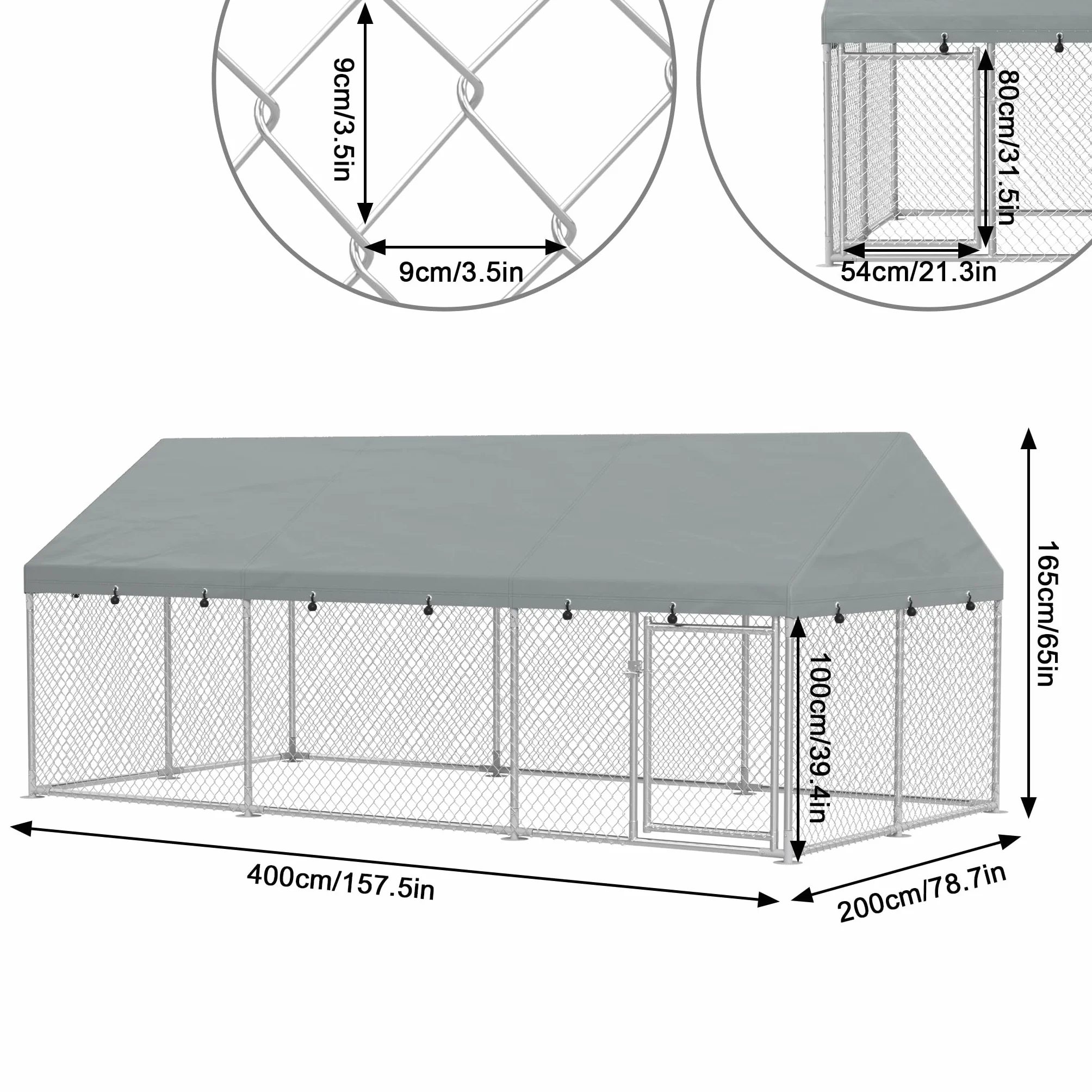 UISEBRT Hundezwinger Hundehütte Outdoor Hundehaus 400x200x165 cm UV- & Wasserdicht Hundekäfig mit Dach aus 420D Oxford-Gewebe Welpenlaufstall Verschließbares Riegelsystem und Sicheres Design