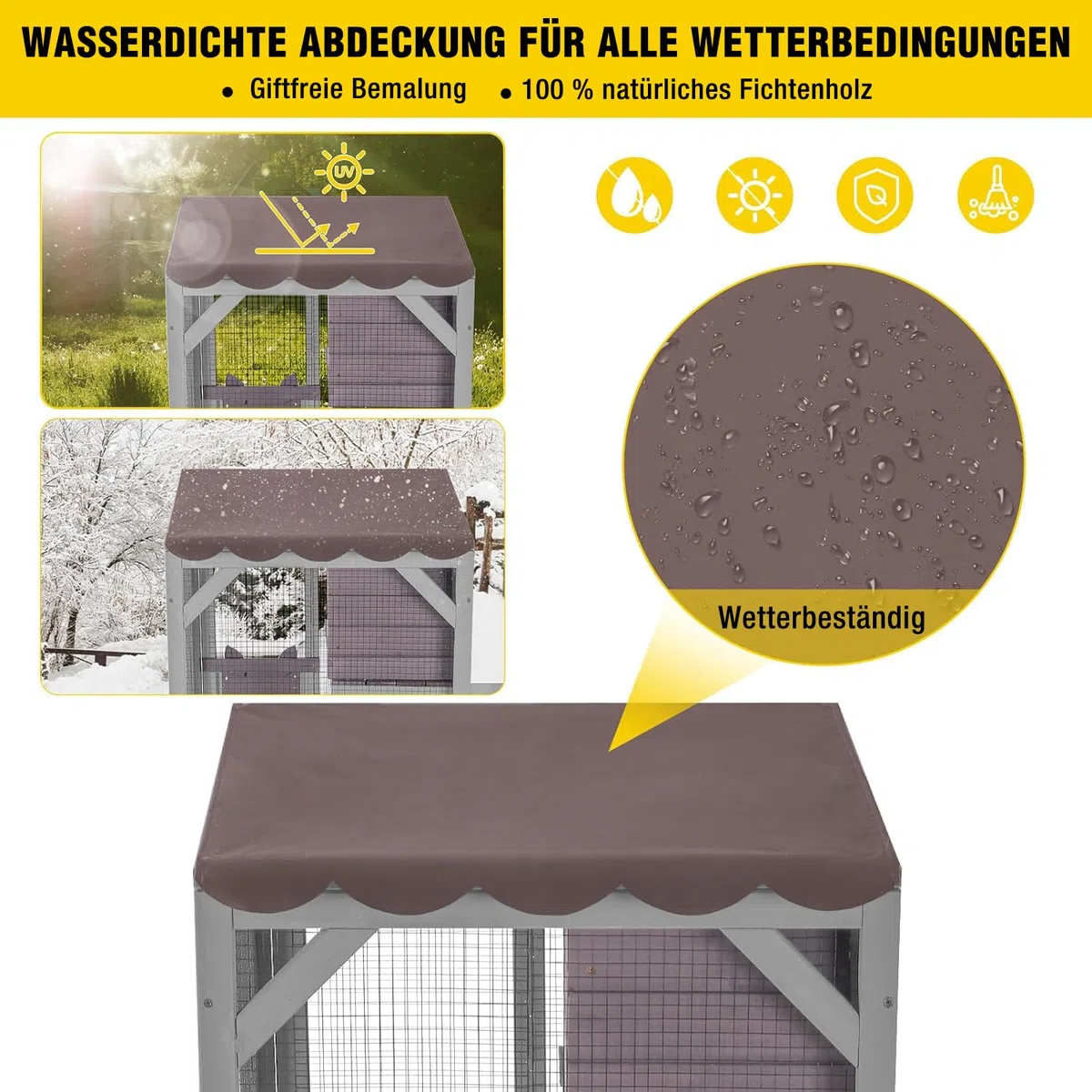 Aivituvin Katzengehege für Außenbereich, mobiles Katzenhaus Haustiergehege mit Rollen, ausgestattet mit Ruhebox, Hängematten und wasserfester Abdeckung (Grau, M)