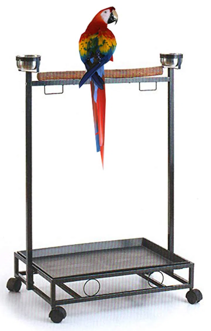 Großer schmiedeeiserner Papageien-Vogel-Spielständer, abnehmbar, leicht zu reinigen, Sitzstange, Spielplatz, Edelstahl, Futterstation, Rollständer auf feststellbaren Rädern