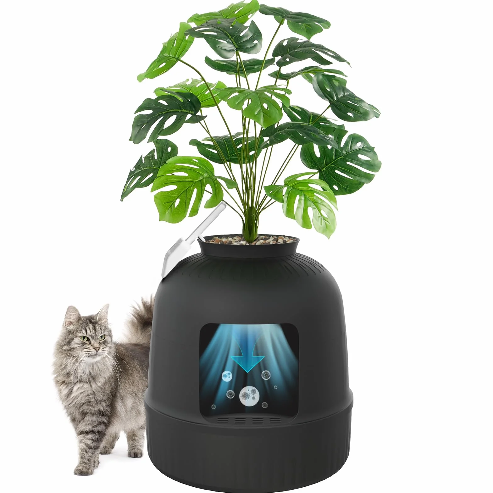Lifewit Katzenklo Blumentopf mit Pflanze & Schaufel, Katzenklo Versteckt, Katzentoilette XXL mit Geruchskontrolle & Kohlefilter, Wohnzimmer, Schlafzimmer, Ecke, Schwarz