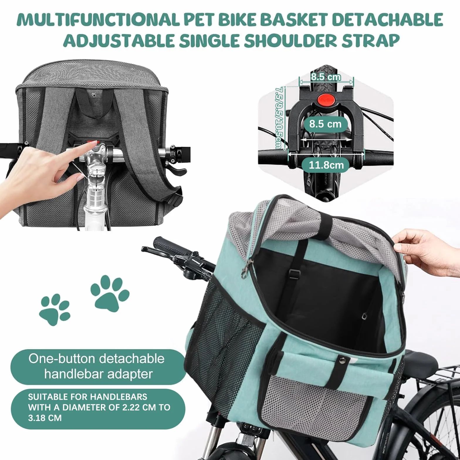 Fahrradkorb für Hunde, Fahrradtasche für Haustiere Faltbarer Fahrradkorb Vorne für Hunde 2 IN 1 Faltbar Hundekorb Hunderucksack mit Lenkeradapter für kleine Haustier (Tragfähigkeit 5KG) (Blau)