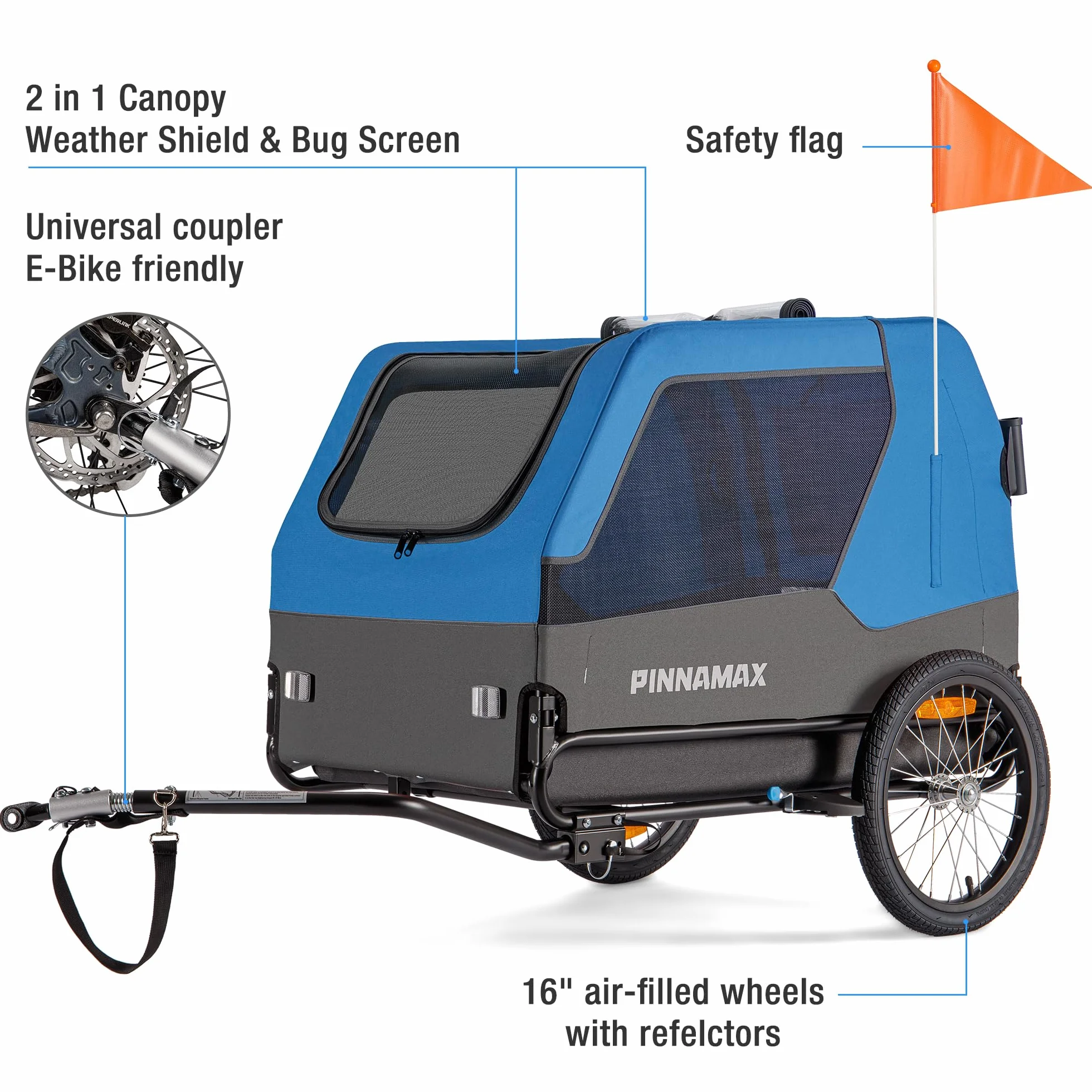Hundeanhänger für Fahrräder – 2-in-1 Haustierbuggy, belastbar bis zu 45 kg – Fahrradanhänger für Hunde mit universeller Fahrradkupplung, rutschfestem Boden und integrierter Leine