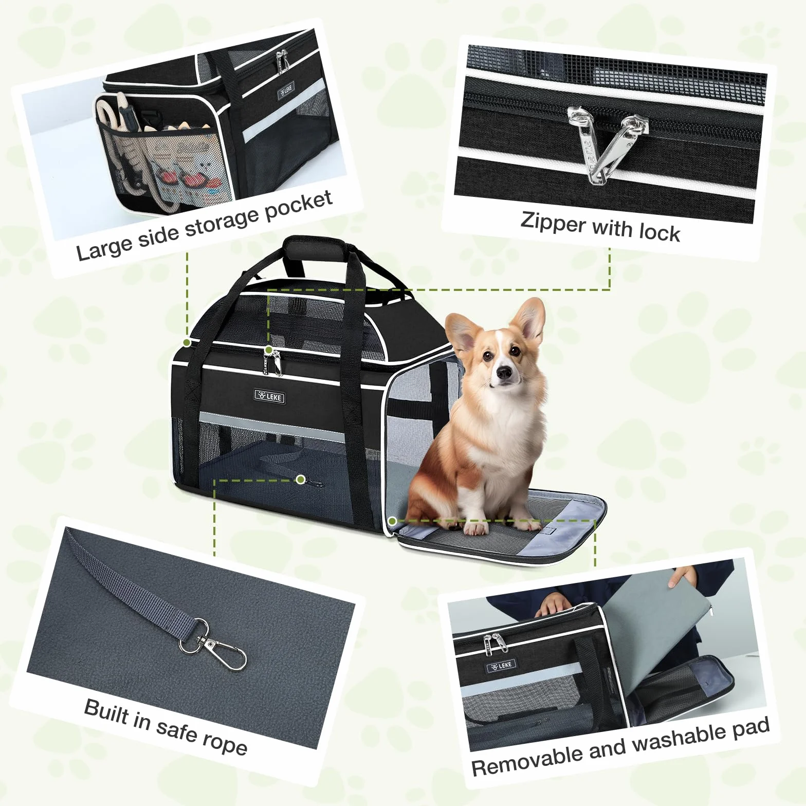 Katzentransportboxtasche Hunde Transporttasche für Hunde und Katze, Nach Oben Ausbaubar Katzentasche bis 7kg, Transportbox Katze Hund für Der Gang zum Tierarzt Auto, L, Schwarz
