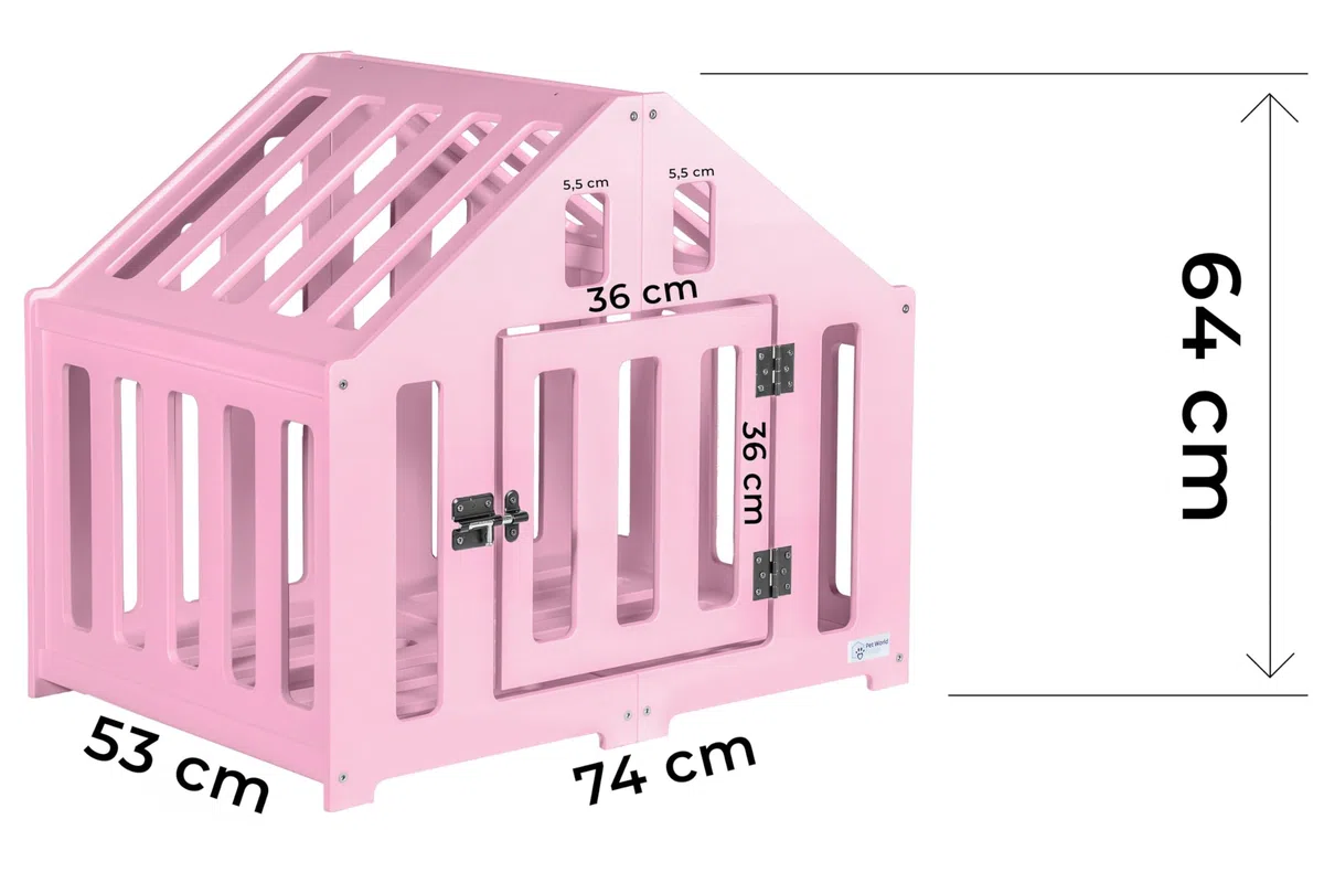 Hundehütte aus Holz, Hundekäfig Verschließbar, Tierhaus, Hundelaufstall, Hundehaus, Haustierbox, Hund, Katze, Indoor, Rosa