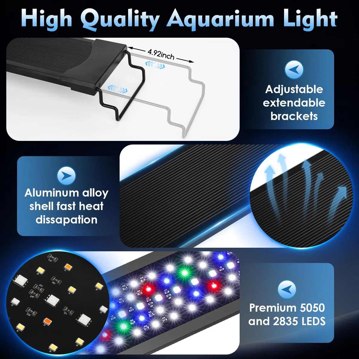 AQQA Aquarium LED Beleuchtung,36W Vollspektrum Aquarium Licht mit 24/7 Modus & DIY Modus,Einstellbarer Timer Helligkeit Aquarium Lampe,Speicherfunktion,Aquarium Pflanzenlicht für 60-80cm aquarien