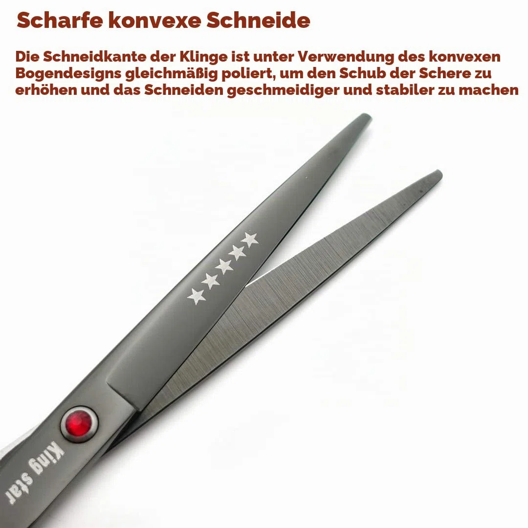 Professionelles Fellscheren-Set aus Titan, 17,8 cm, gerade, dünner werdend, gebogen, 4-teiliges Set für Hundepflege, Hellschwarz mit Kamm