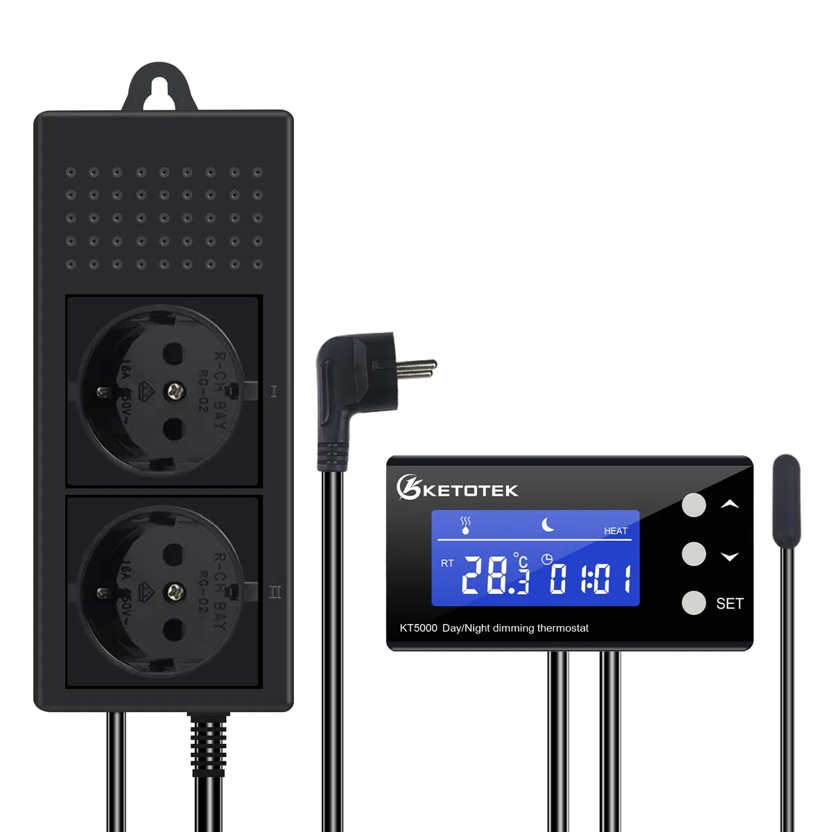 KETOTEK PID Tag Nacht Thermostat Dimmer Temperaturregler Steckdose Stecker mit Timer Digital Dimmthermostat für Wärmelampe Gewächshaus Aquarium Pflanzen Reptilien
