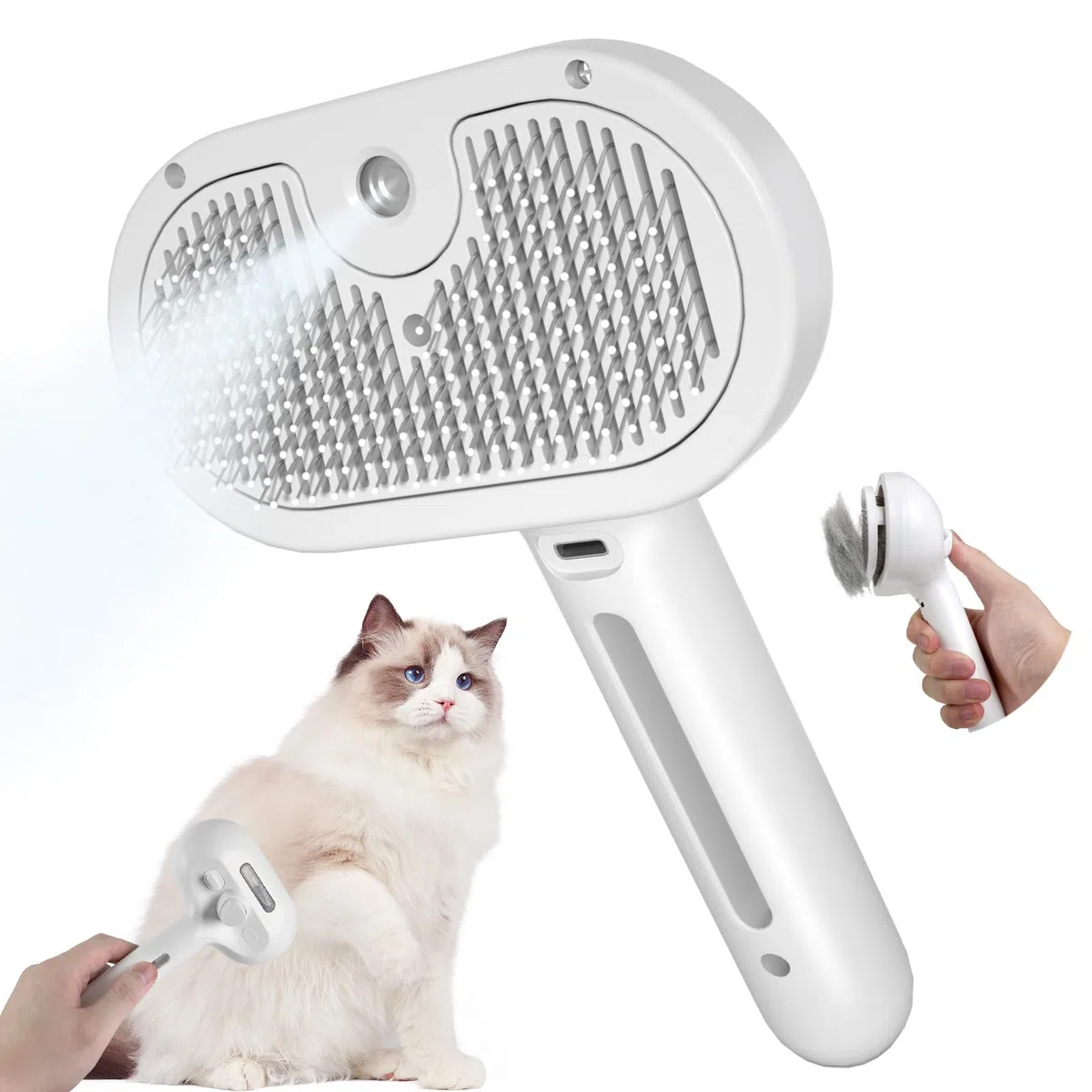 Katzenbürste mit Dampf Hundebürste, Dampfbürste Katze und Hund Katzenhaarbürste Katzenkamm Langhaar, Tierhaarbürste, Weiß