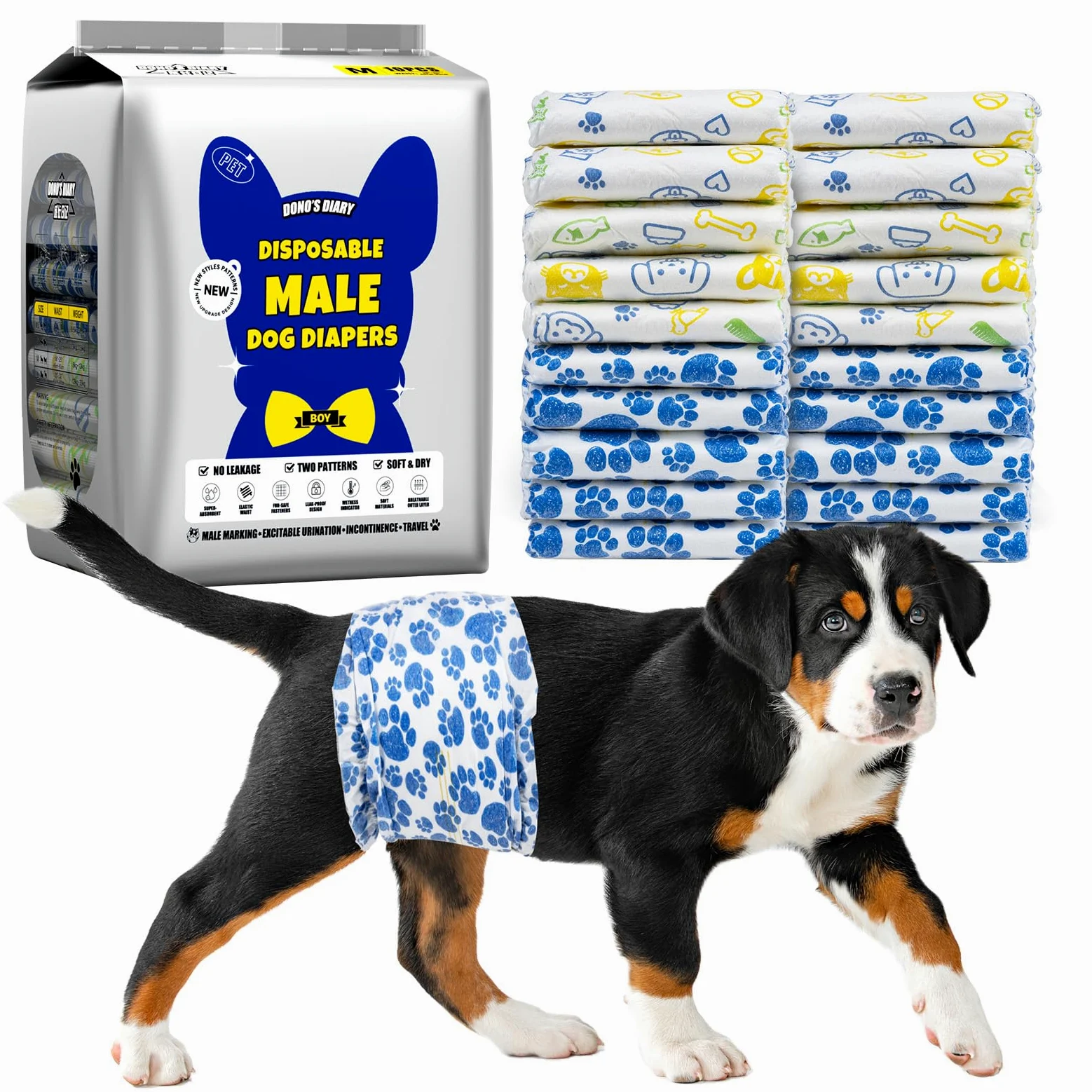 Dono Rüdenwindel, 60 Stück, Hundewindeln für Rüden, Windeln für Rüden in der Saison, Hunde Windeln Rüde mit Nässeindikator, super saugfähig, Inkontinenz, Reisen, XS, S, M, L