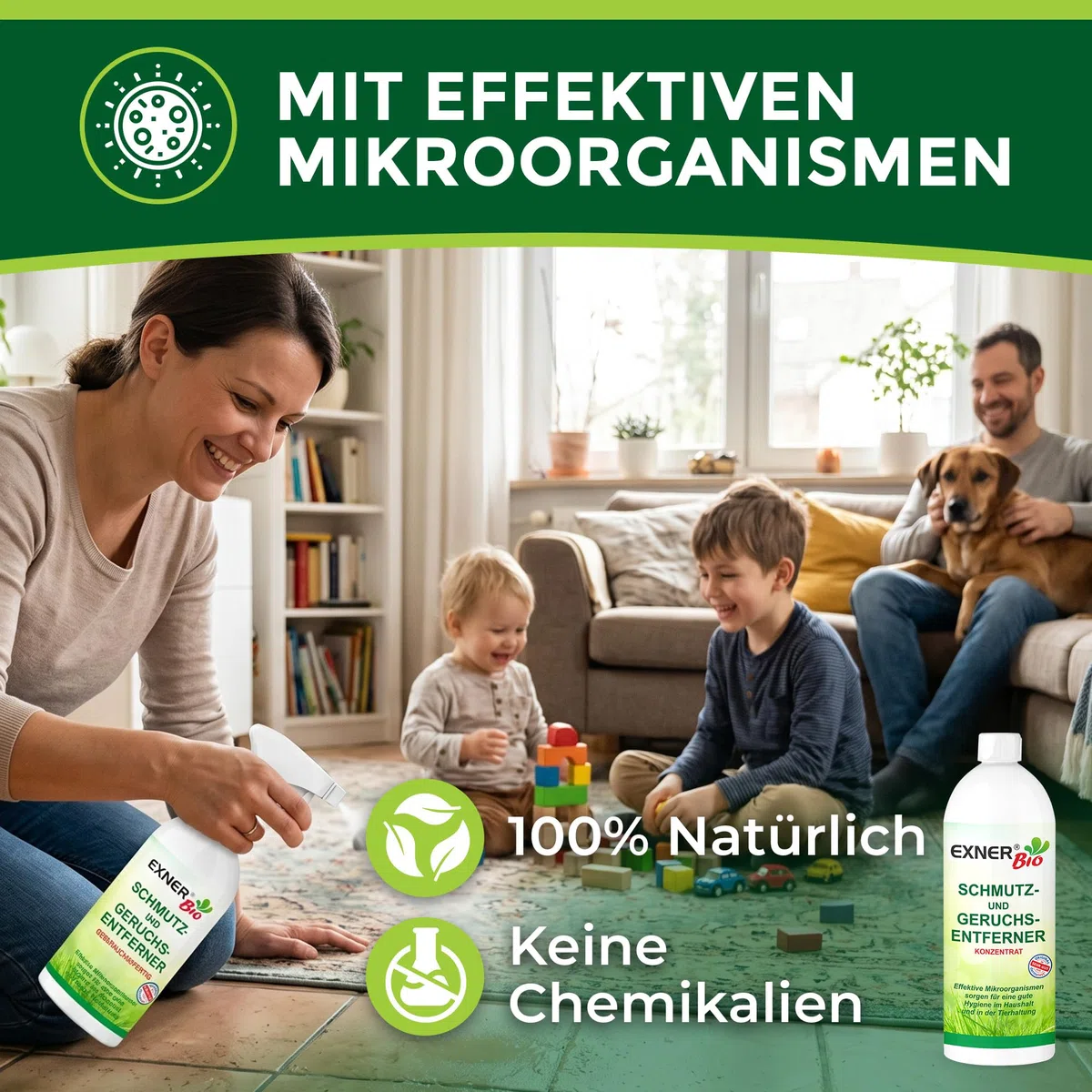 Enzymreiniger Konzentrat gegen Tiergerüche & organische Gerüche – Geruchsentferner & Geruchsneutralisierer mit effektiven Mikroorganismen gegen Urin, KOT & Erbrochenes – 1 Liter