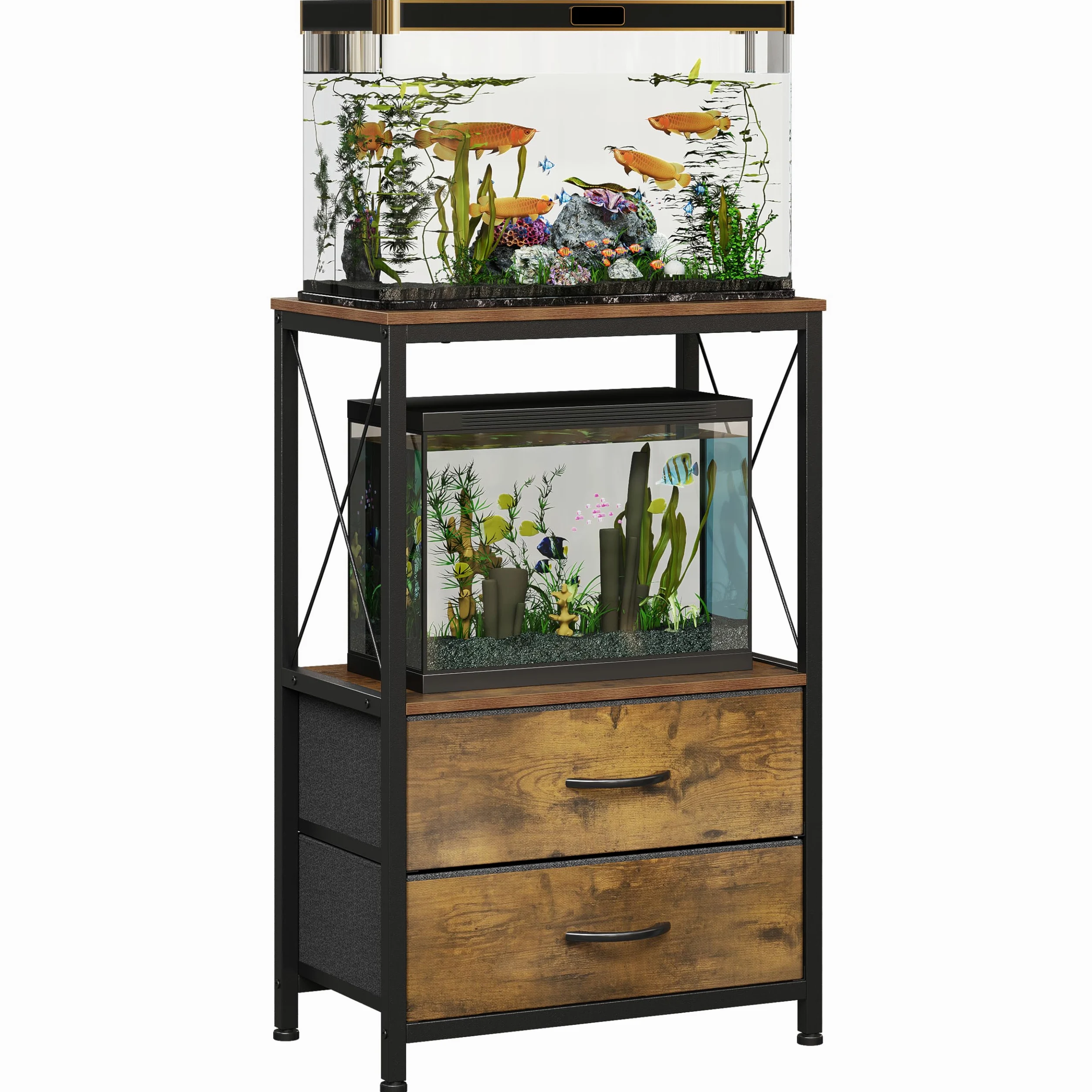 Aquariumständer, 38 L Aquarium-Ständer mit 2 Schubladen, Aquariumregal für 40 L Fisch, Schildkröten & Reptilienbecken, 2-stöckiger Aquarium Tisch, Rustikal Braun