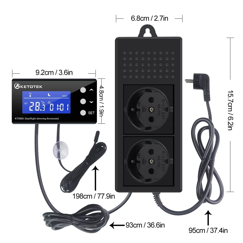 KETOTEK PID Tag Nacht Thermostat Dimmer Temperaturregler Steckdose Stecker mit Timer Digital Dimmthermostat für Wärmelampe Gewächshaus Aquarium Pflanzen Reptilien