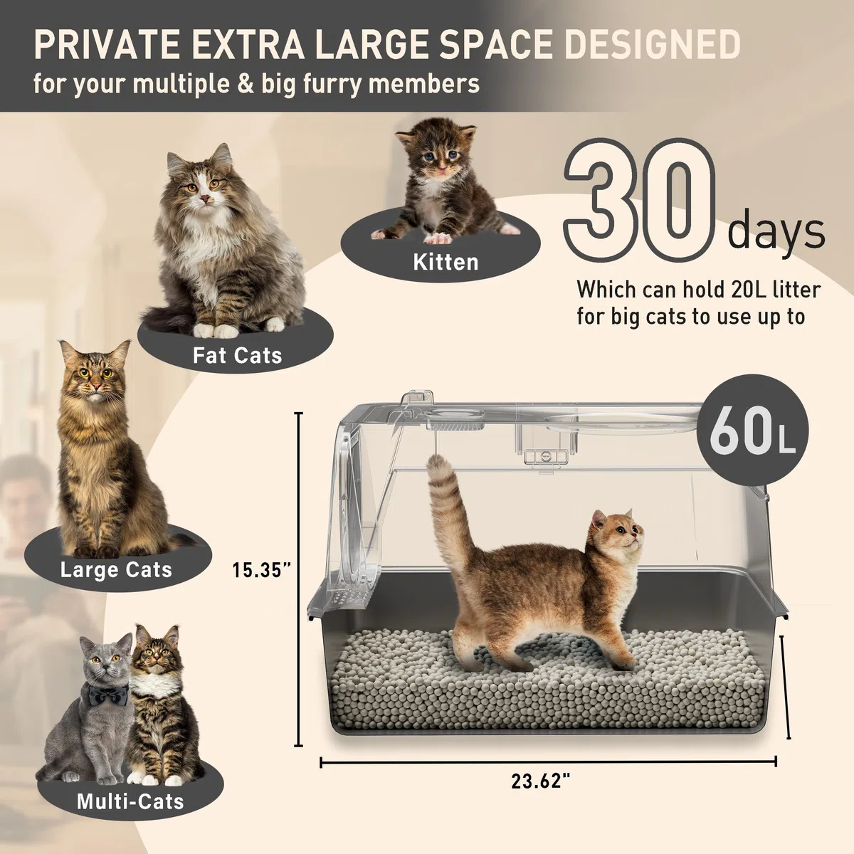 Katzenklo Edelstahl mit Deckel, XL Katzentoilette Geschlossen mit Schaufel, Zwei-Tür-Konfiguration, Leicht zu Reinigen, Geruchshemmend, Rostfreier Stahl Katzenklo mit Pedals (Schwarz)