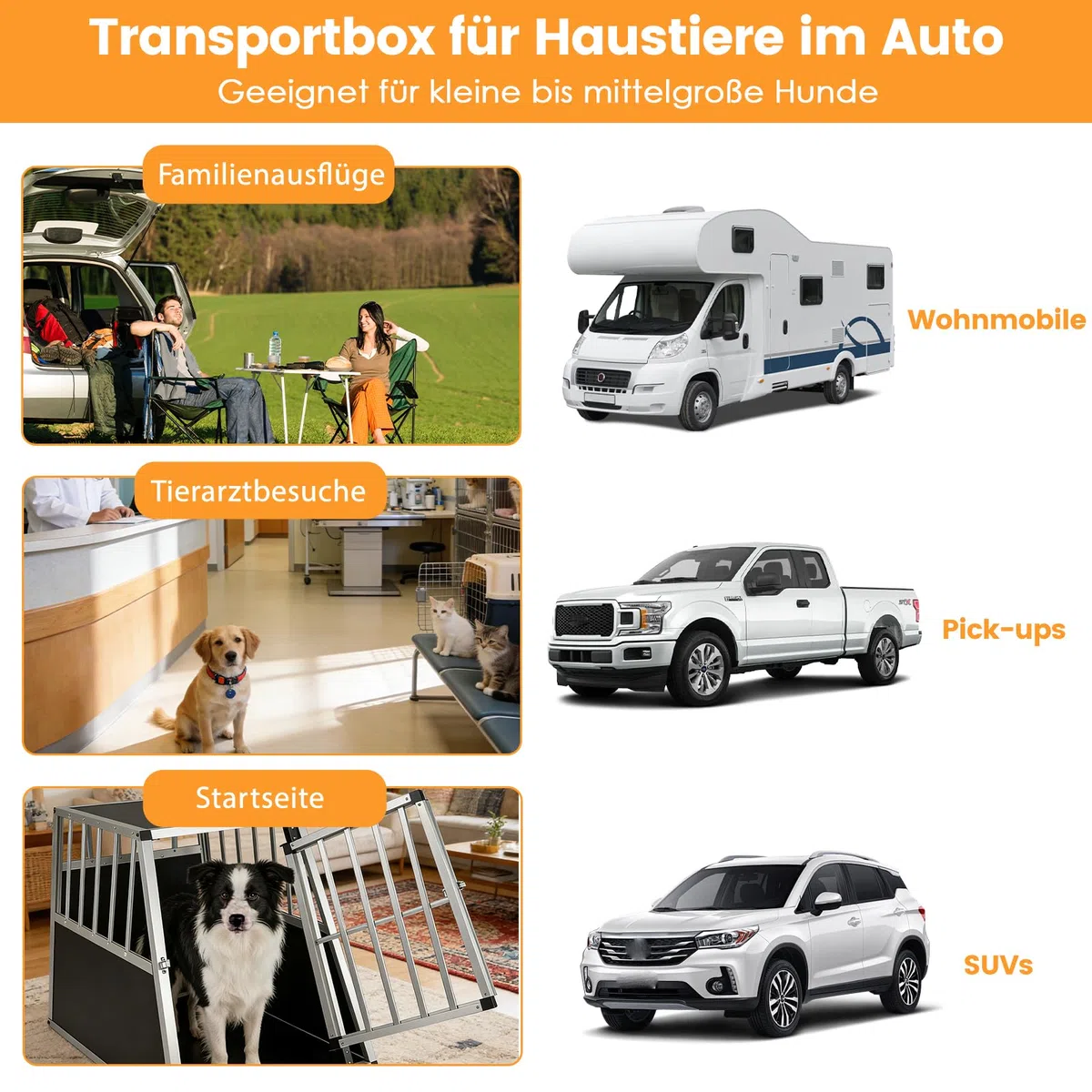 GYMAX Hundebox Auto, Transportbox Hund mit Sicherheitsverschluss, leicht & stabil, Alu Hundetransportbox für Kofferraum, Rückbank & Zuhause (91 x 65 x 69,5 cm)
