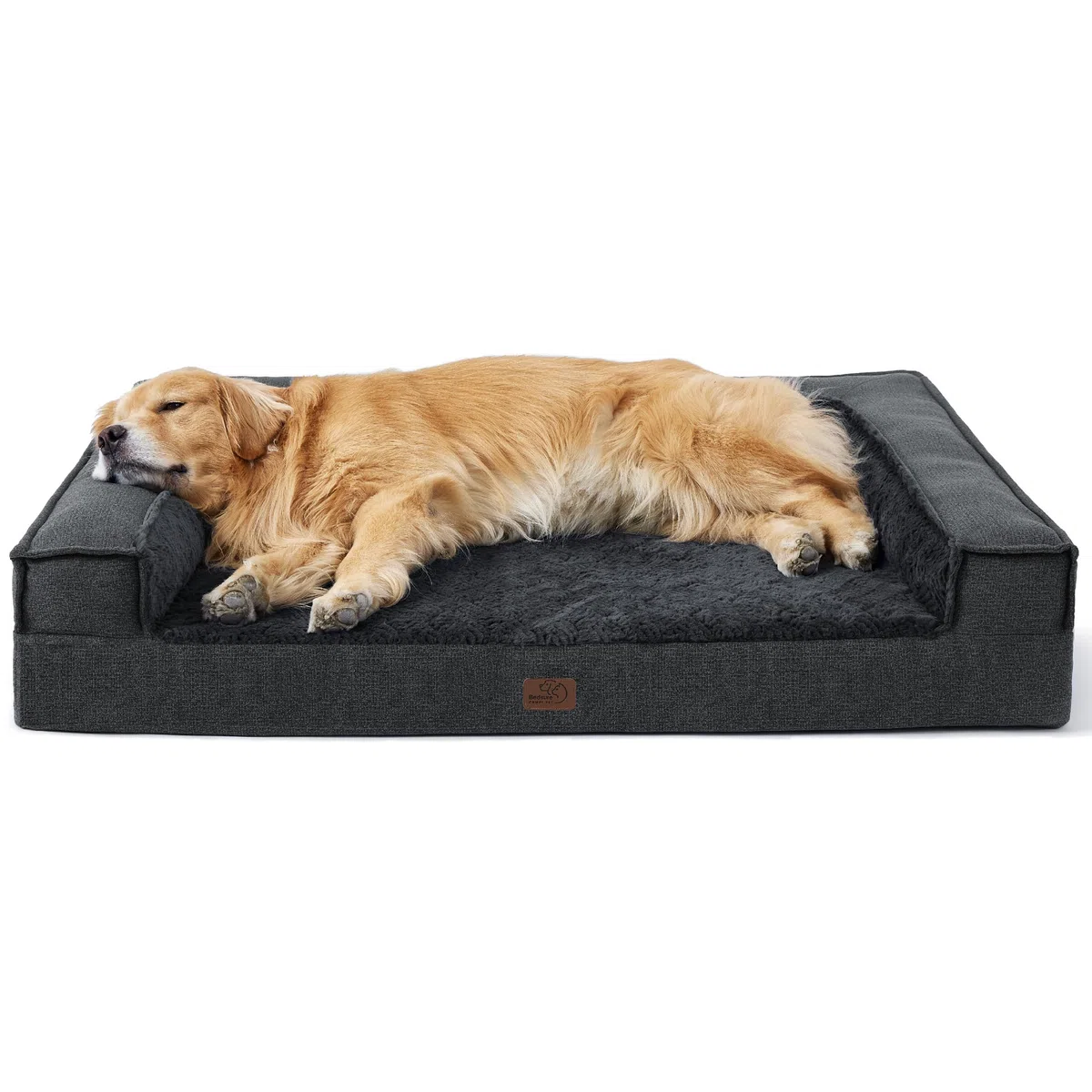 BEDSURE orthopädisches Hundebett große Hunde - Hundesofa mit eierförmiger Kistenschaum, kuschelig Schlafplatz in Größe 122x89x20 cm, waschbare Hundesofa, grau