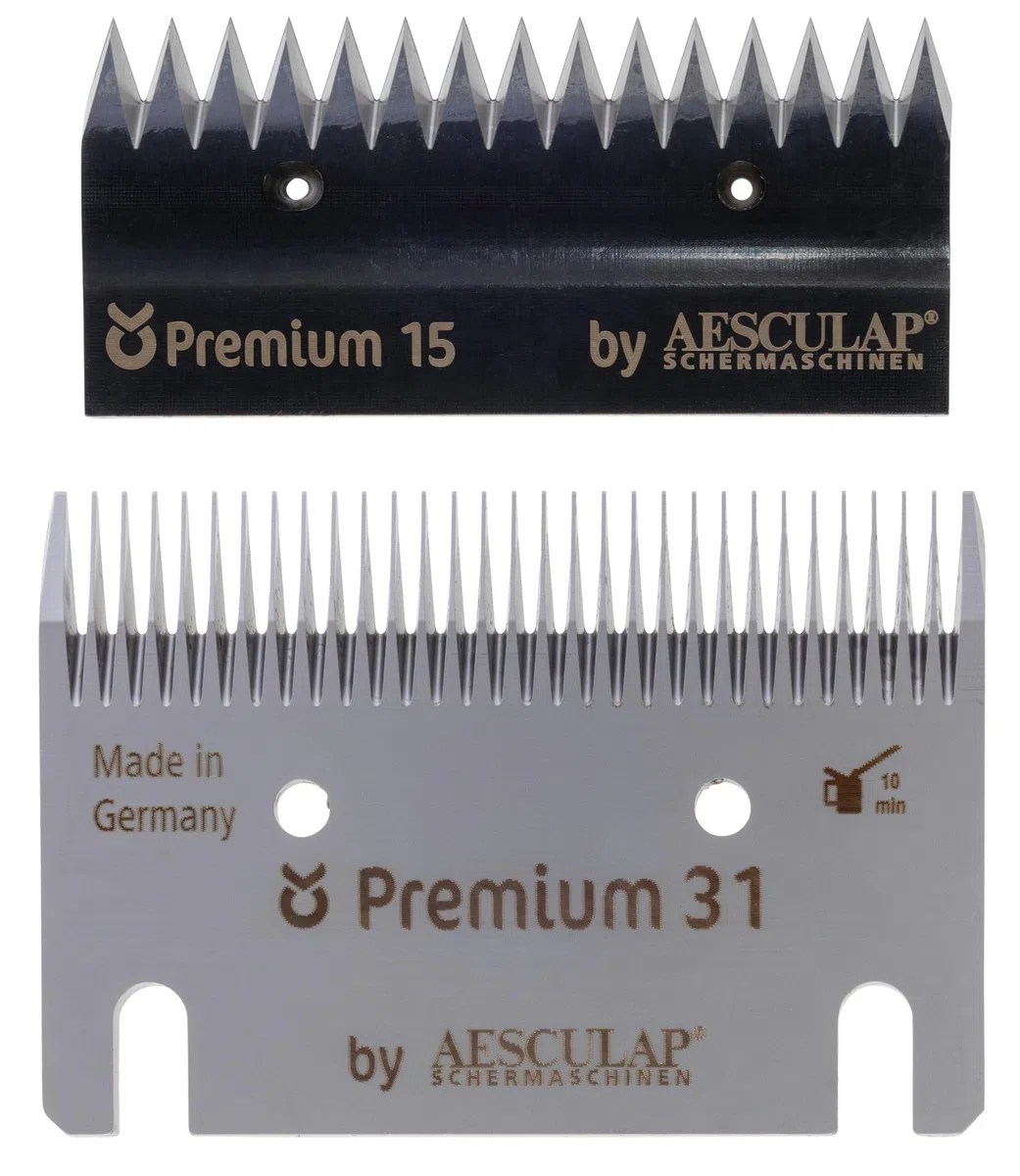 Kerbl Aesculap Schermesser-Set Premium, für Pferd & Rind, 15 Zähne Obermesser, 31 Zähne Untermesser, 18956