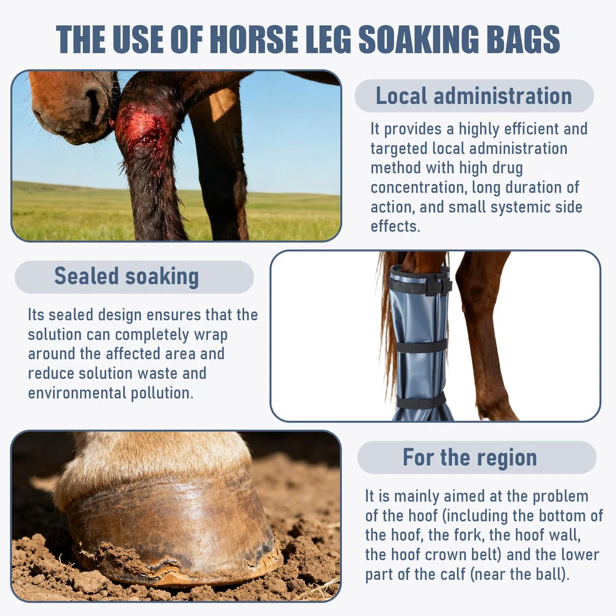 4 Pcs Easy Use Hoof Soaking Boot for Horse Soaker Bag, Hoof Care Treatment Bucket with Eva Pad and Elastic Band, 2 Pairs Horse Soaker Bag for Common Equine Hooves Ailment Problem