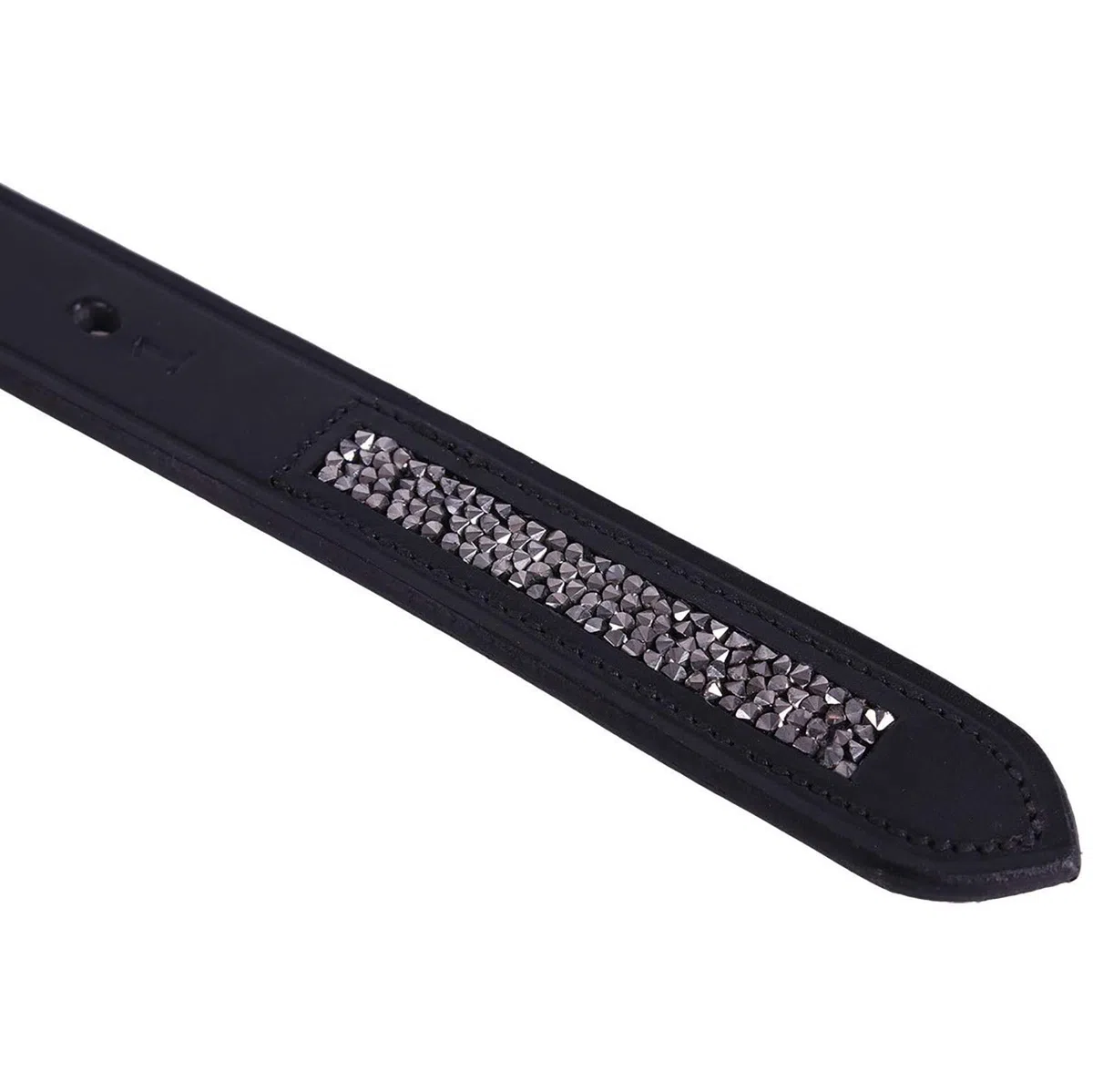 QHP Steigbügelriemen Lupine aus Leder schwarz mit Strass-Steinen am Ende (135 cm)