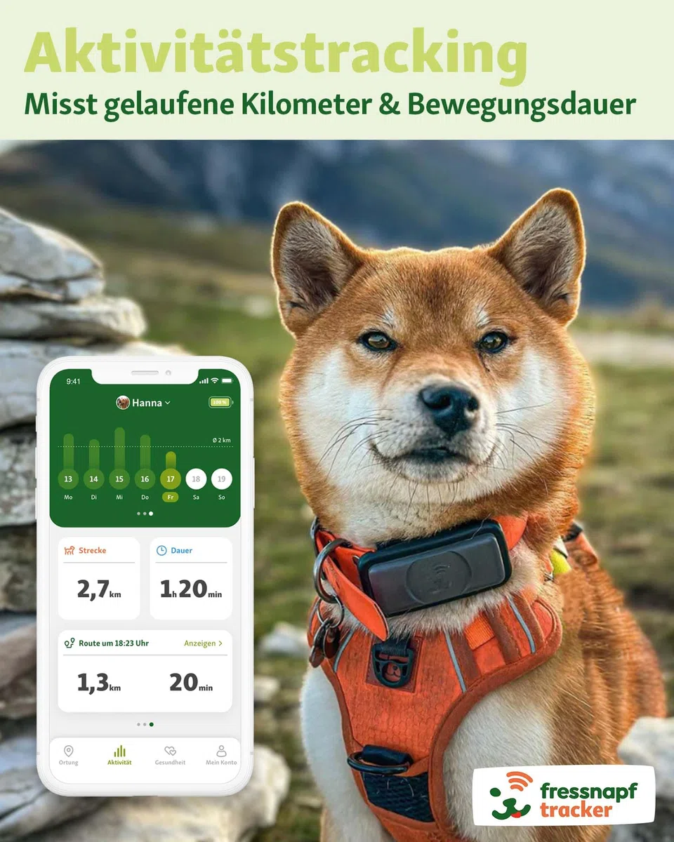 Fressnapf GPS Tracker Für Hunde - 2. Generation - Ohne ABO - Ortung Ohne Entfernungsbegrenzung - Aktivitätstracking - Gesundheitsfunktion - Hundefreundliches Design (ohne Personalisierung)