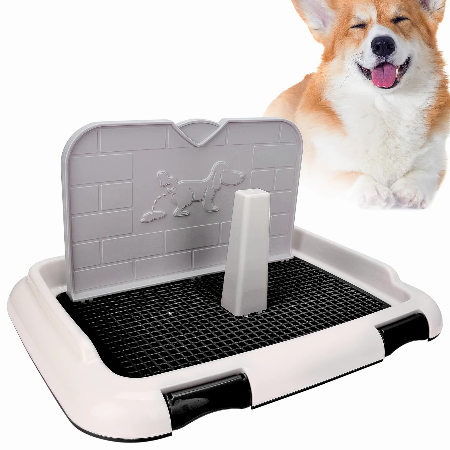 Ejoyous Hundetoilette Indoor, Hundeklo Trainingsklo mit Simulierter Wand Hunde Urinierunterlage für Trainingspads, für Balkon Indoor Kleine Hunde Unter 15 Pfund (Black)