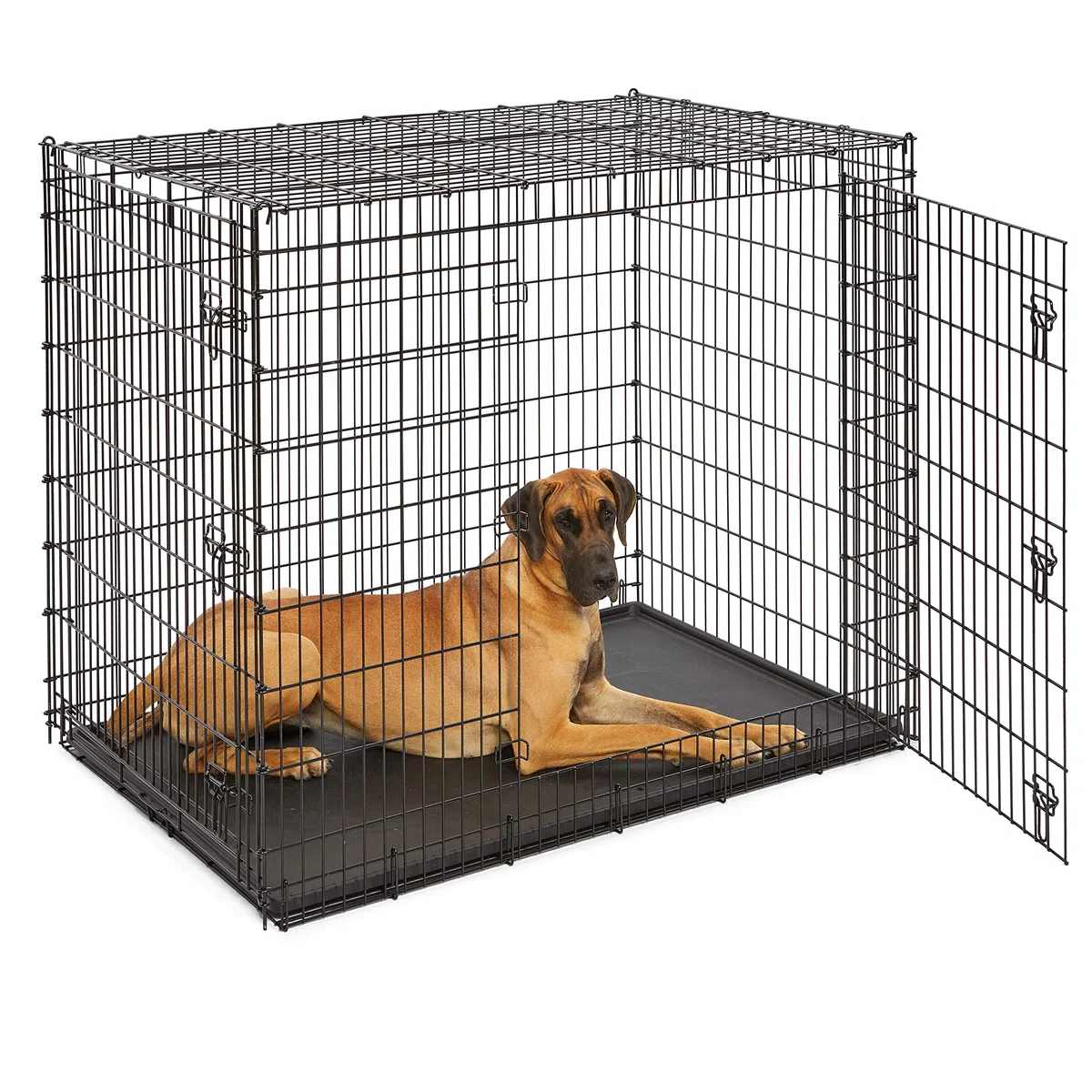 Solutions Series Hundebox für die größten Hunderassen, Doppeltür, 137 cm, Größe XXL, stabile Metallstifte, schwarz E-beschichtet